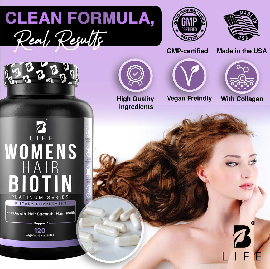 Hair Growth Vitamins Biotin 10000mcg Collagen 120 Capsules