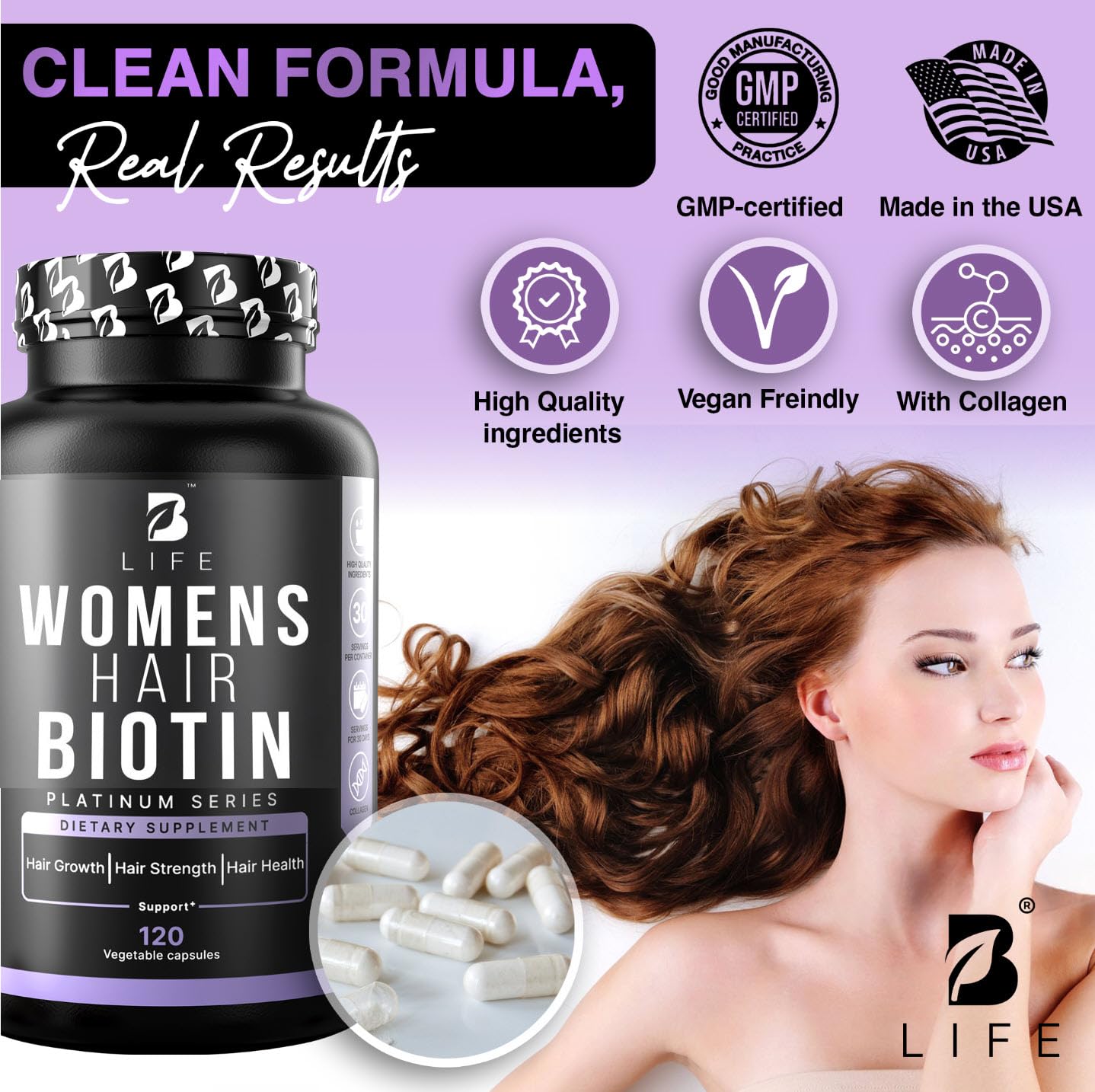 Hair Growth Vitamins Biotin 10000mcg Collagen 120 Capsules