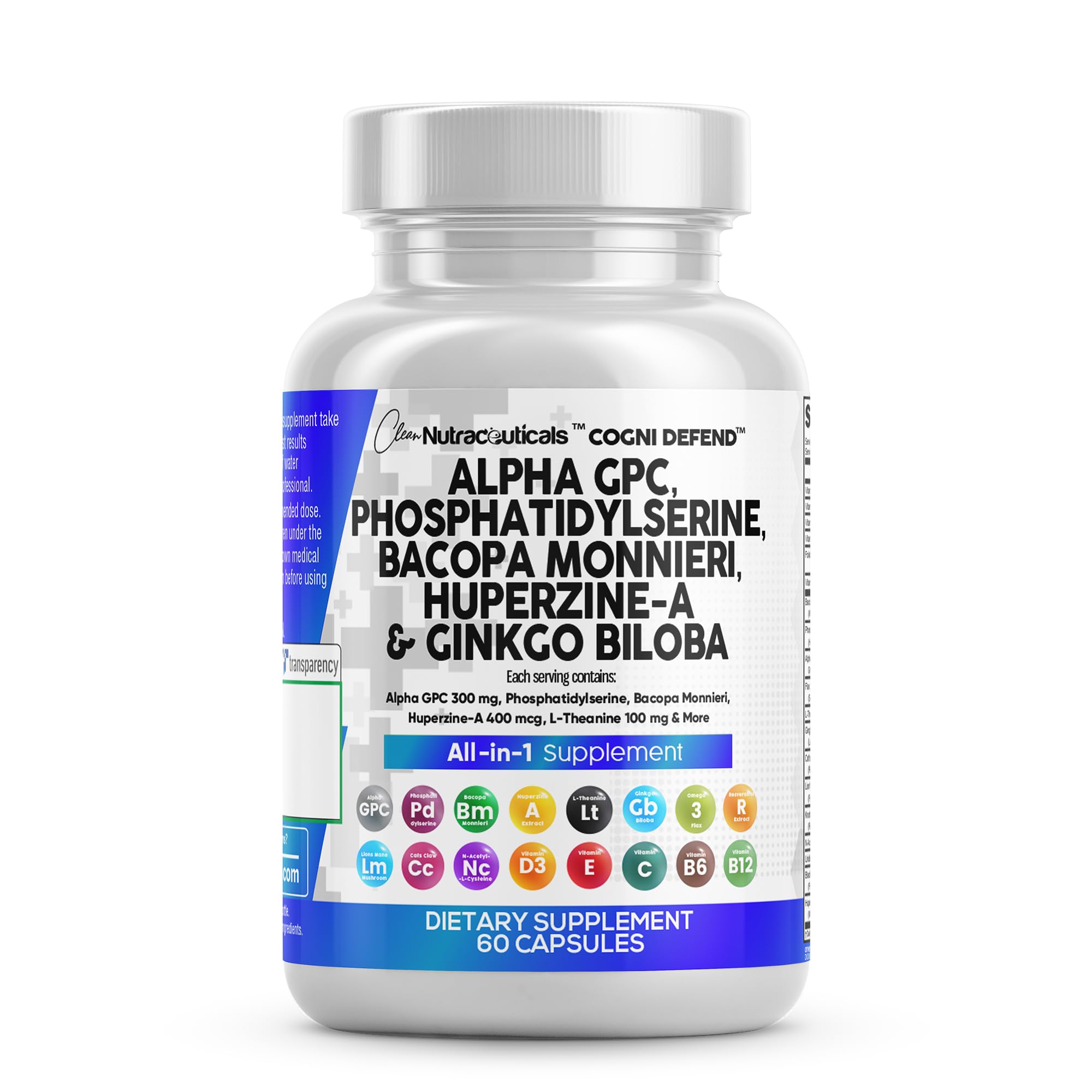 Nootropic Brain Supplement with Alpha GPC, Bacopa & Ginkgo for Focus & Memory