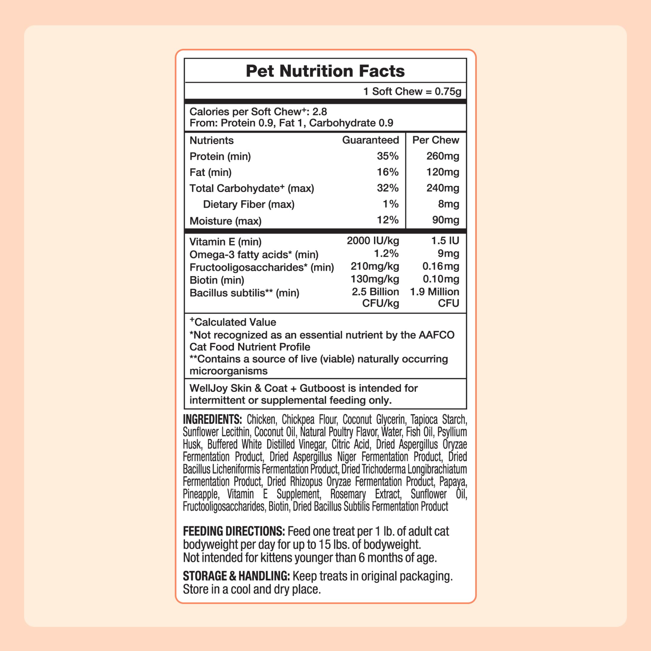 Skin, Coat & Gut Support Soft Chews for Cats – Chicken 120ct