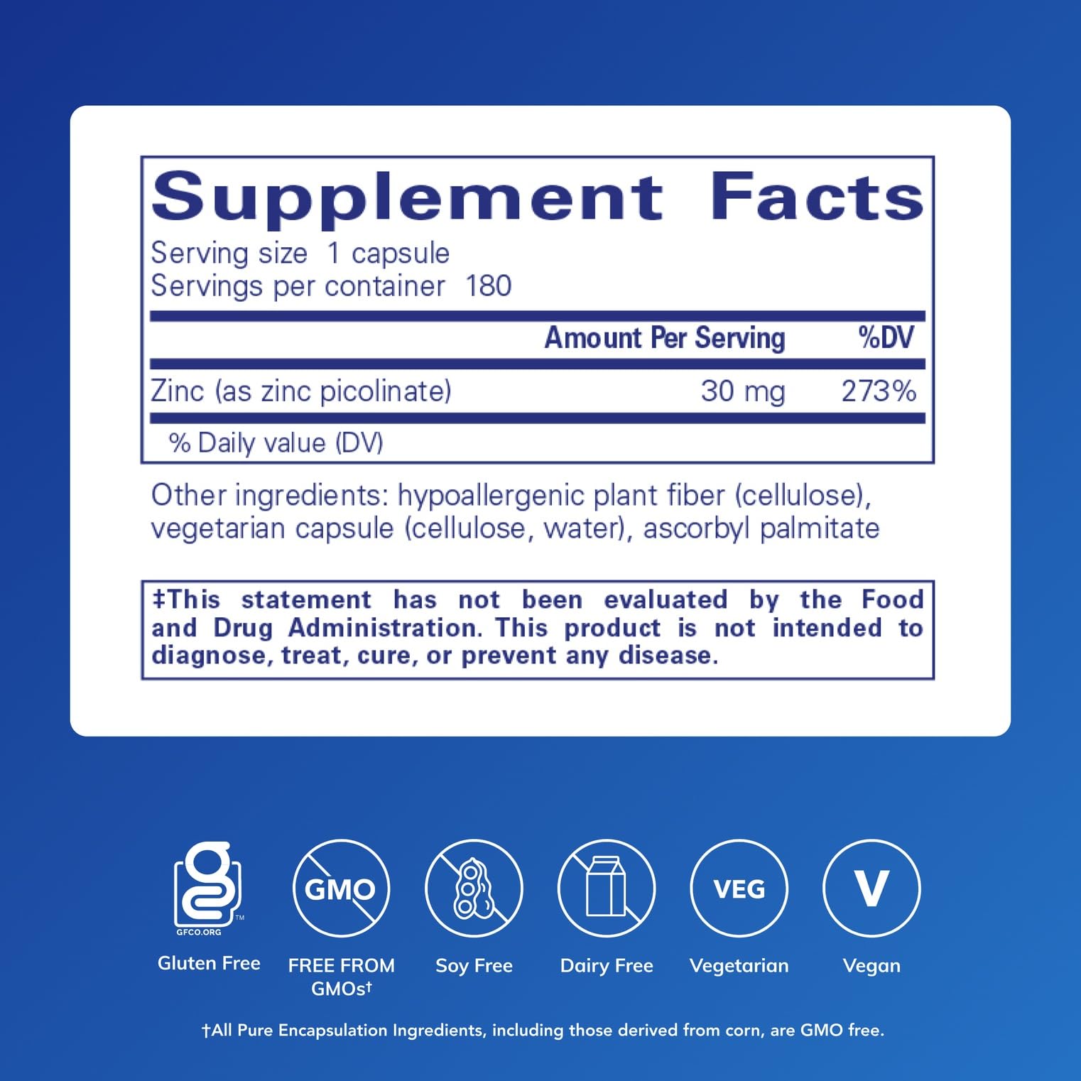 Zinc 30mg Capsules for Immune Support, Skin & Wound Healing 180 Ct
