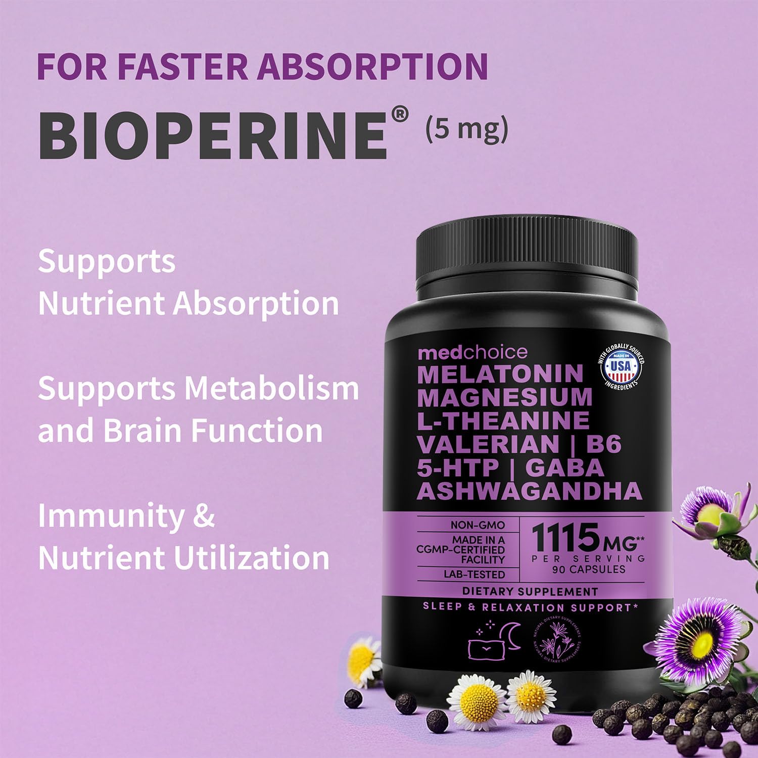 Melatonin Sleep Capsules with Magnesium, Ashwagandha & GABA 90 Count