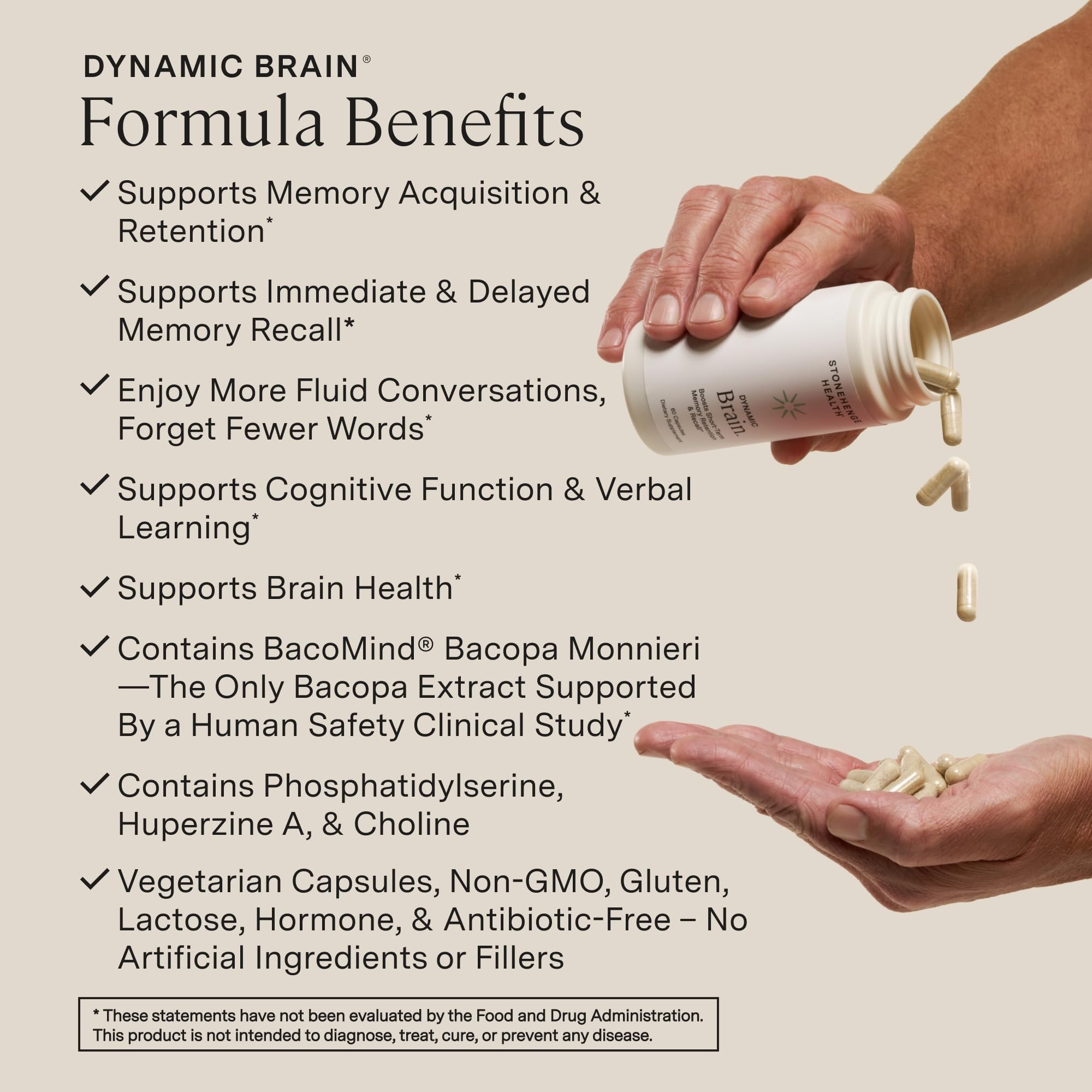 Brain Support Supplement with Bacopa, DHA & Choline for Memory & Focus