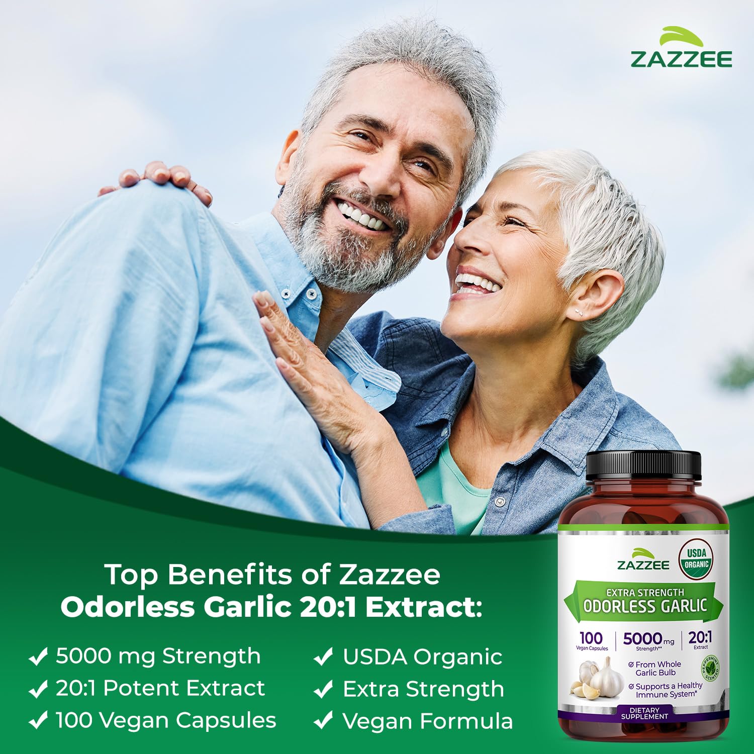 Odorless Garlic Extract 20:1 Capsules for Heart & Immune Support 5000mg