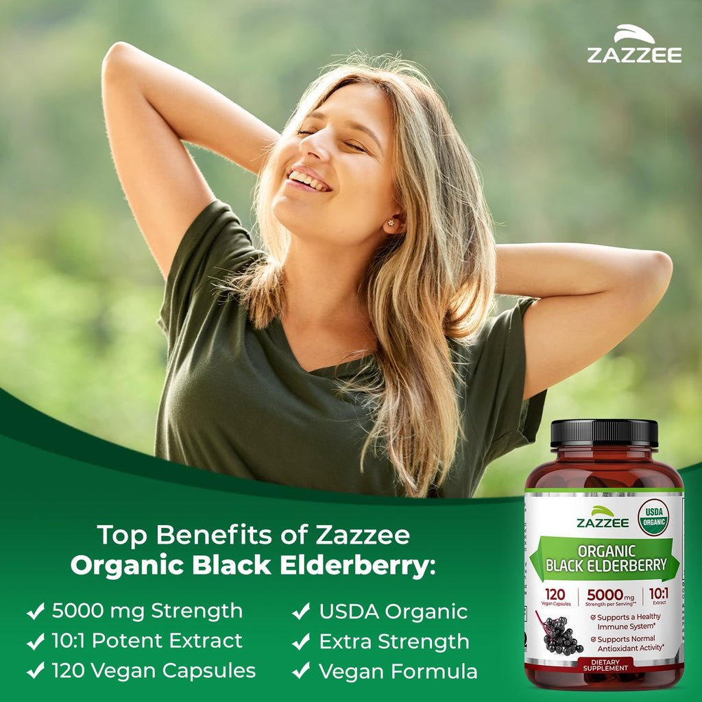 Black Elderberry 10:1 Extract Capsules for Immune Support 5000mg 120 Ct
