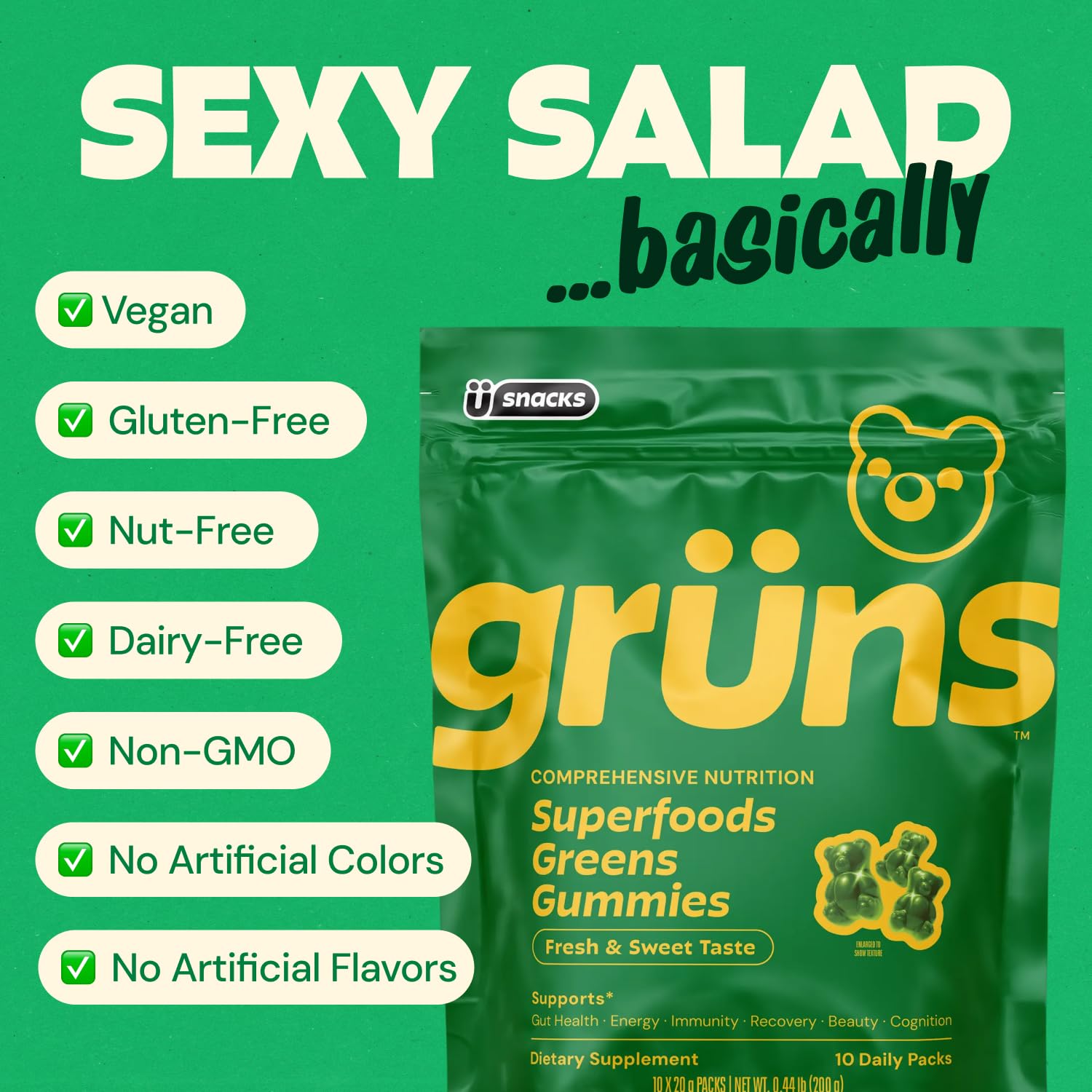 Super Greens Multivitamin Gummies with Spirulina – 28 Count