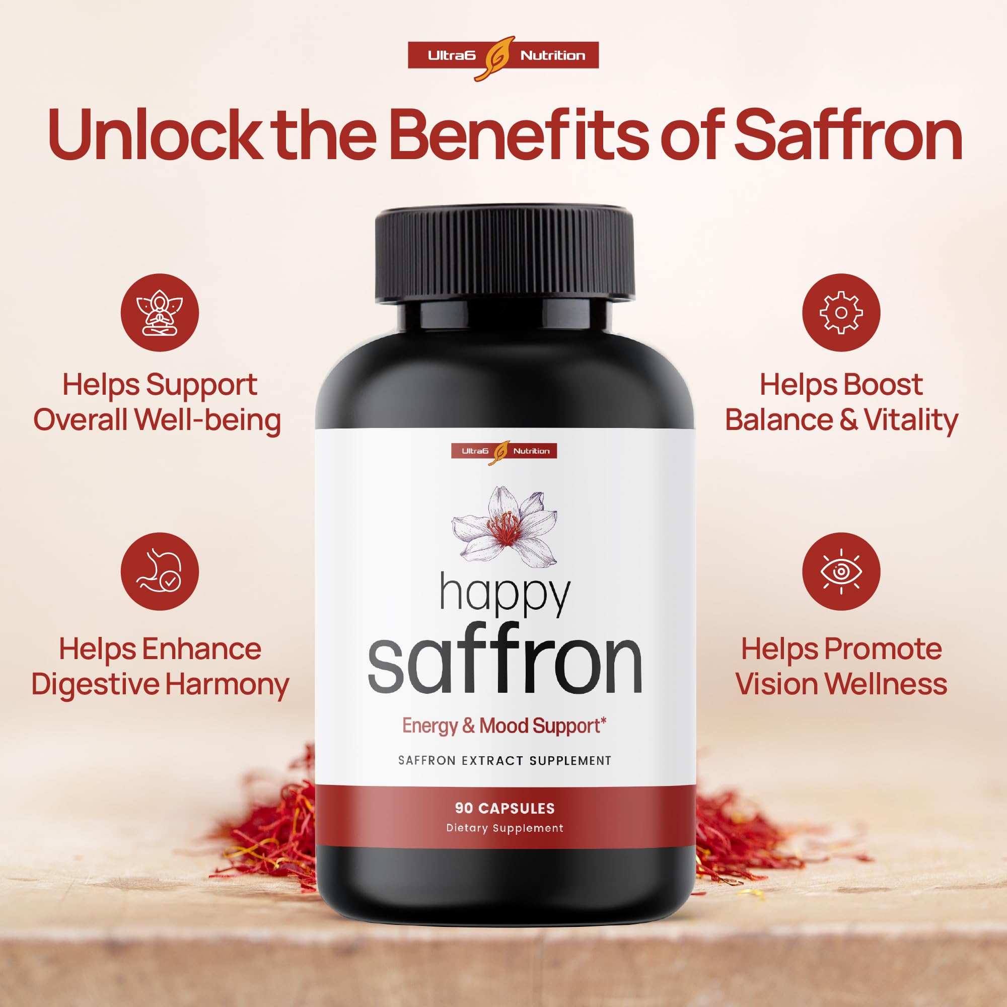 Saffron Extract Supplement – Mood & Eye Support, 90 Servings