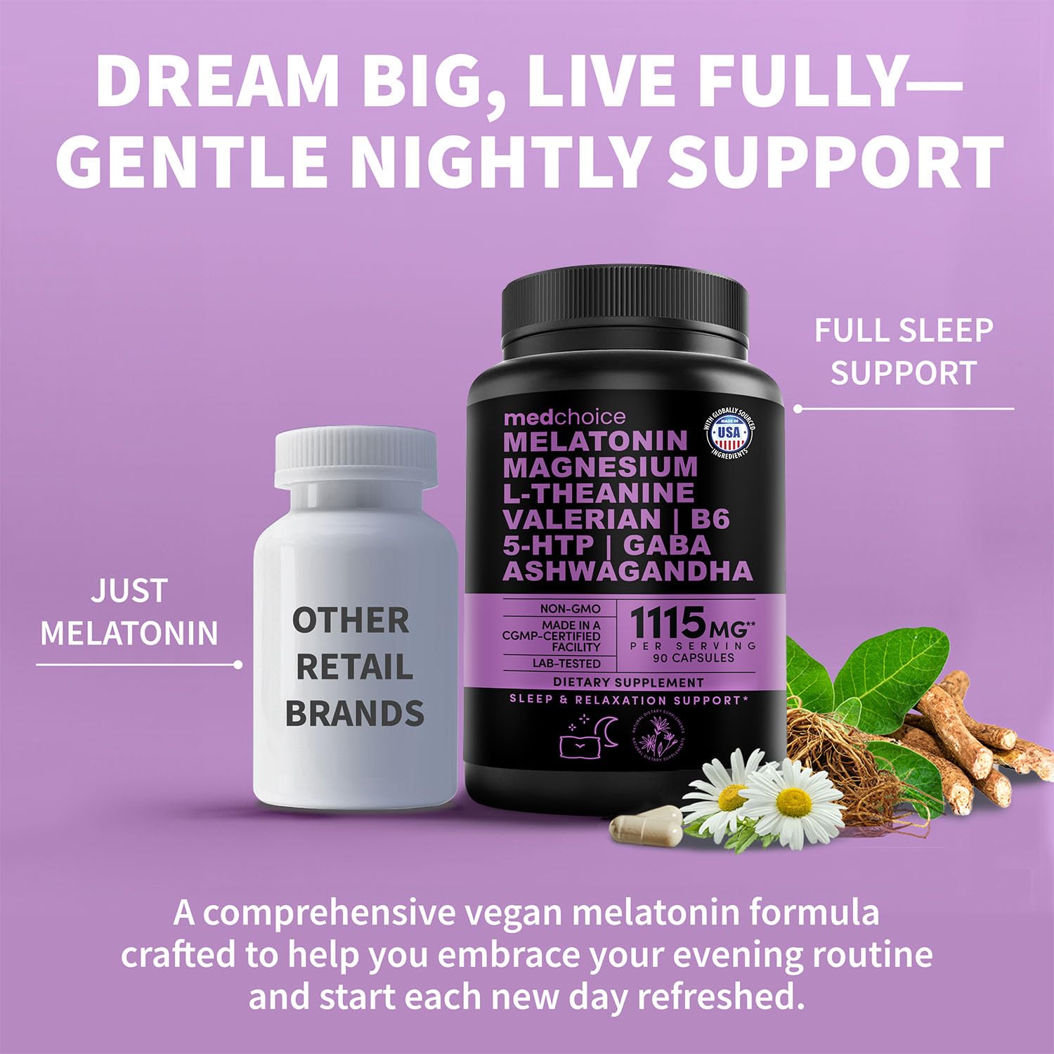 Melatonin Sleep Capsules with Magnesium, Ashwagandha & GABA 90 Count