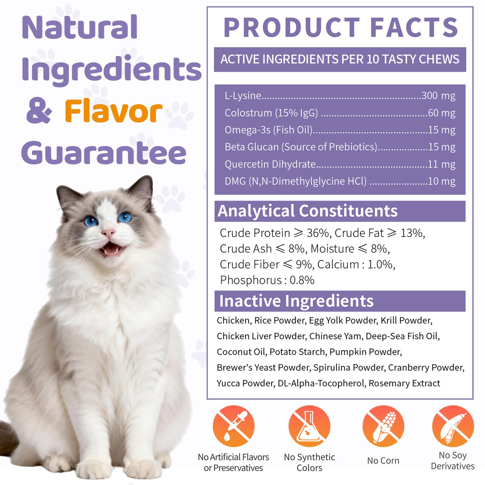 L-Lysine Immune Support Chews for Cats – Colostrum & Omega-3 500ct