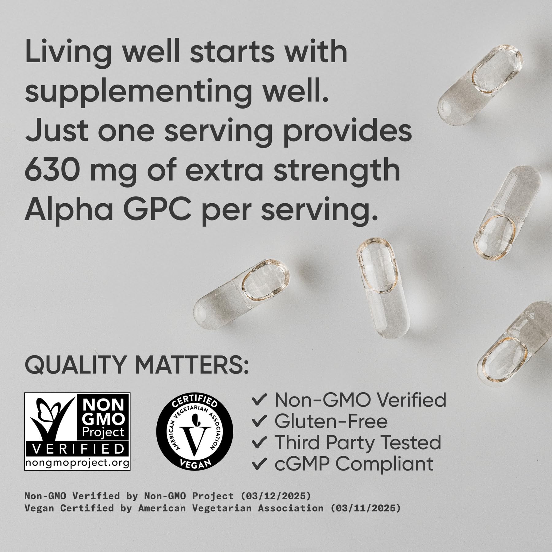 Alpha GPC 630mg Capsules for Focus, Memory & Cognitive Support Vegan