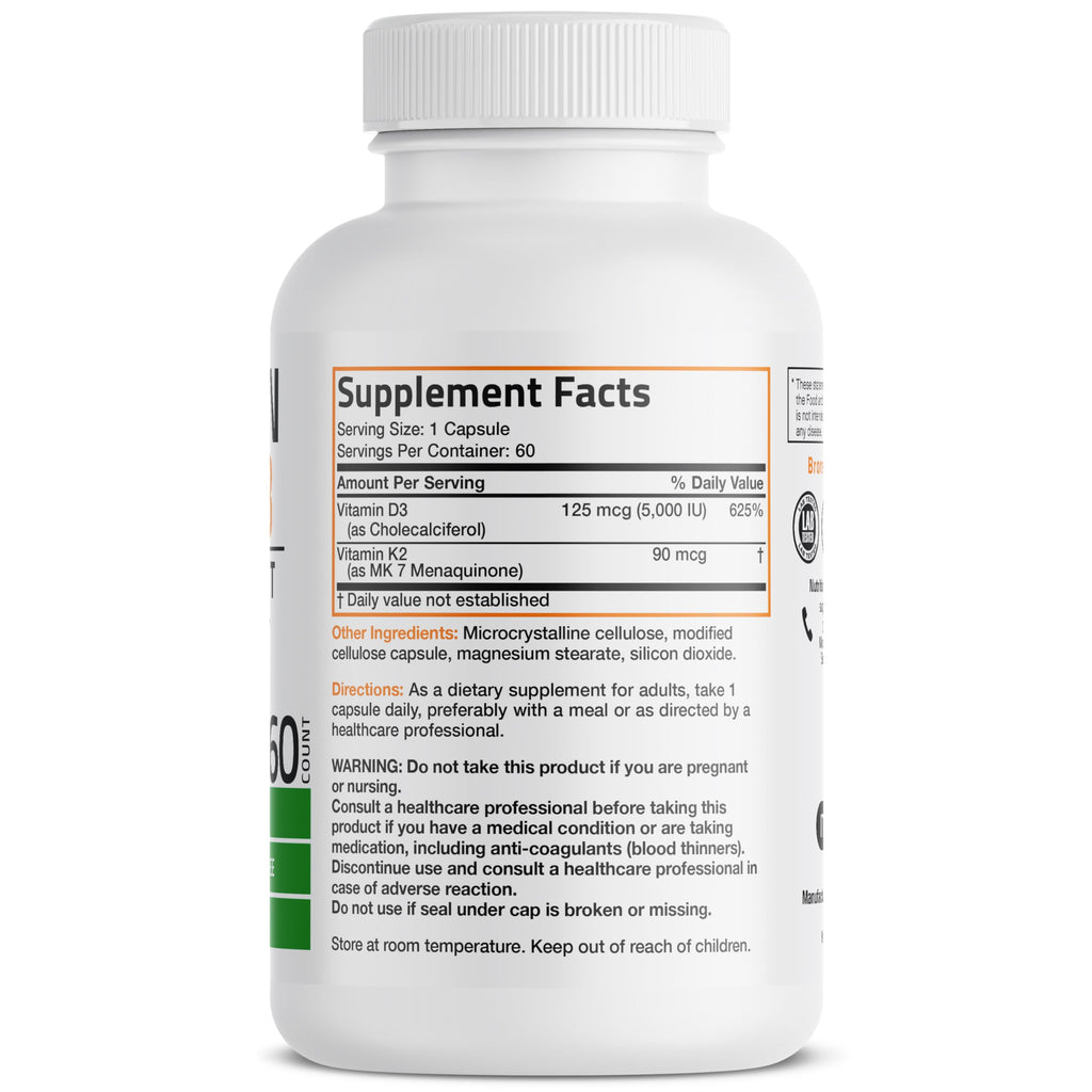 Vitamin D3 5000 IU with K2 MK-7 – Bone & Immune Support, 60 Caps