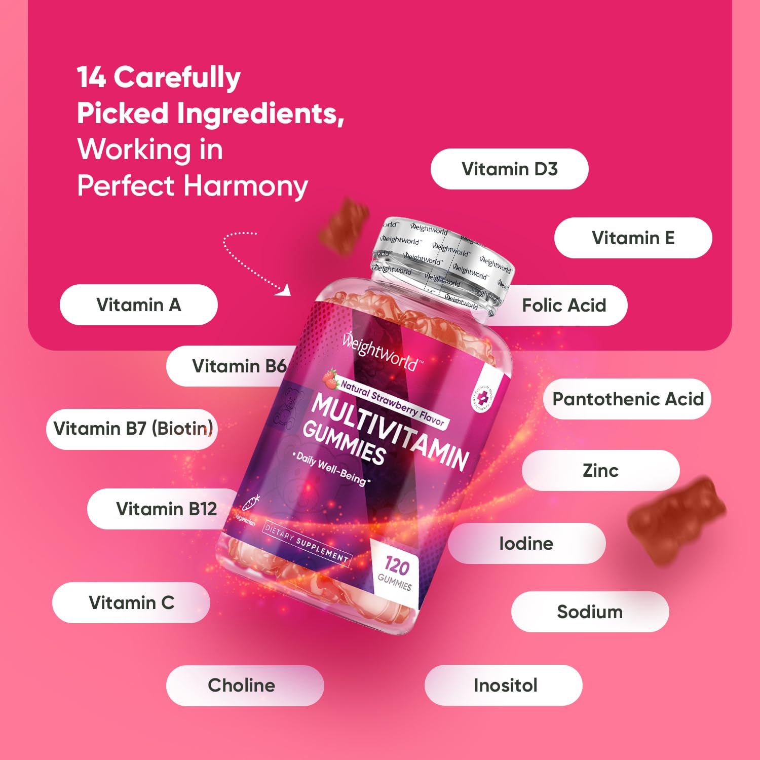 Adult Multivitamin Gummies Men Women Vitamin D3 B12 120 Count