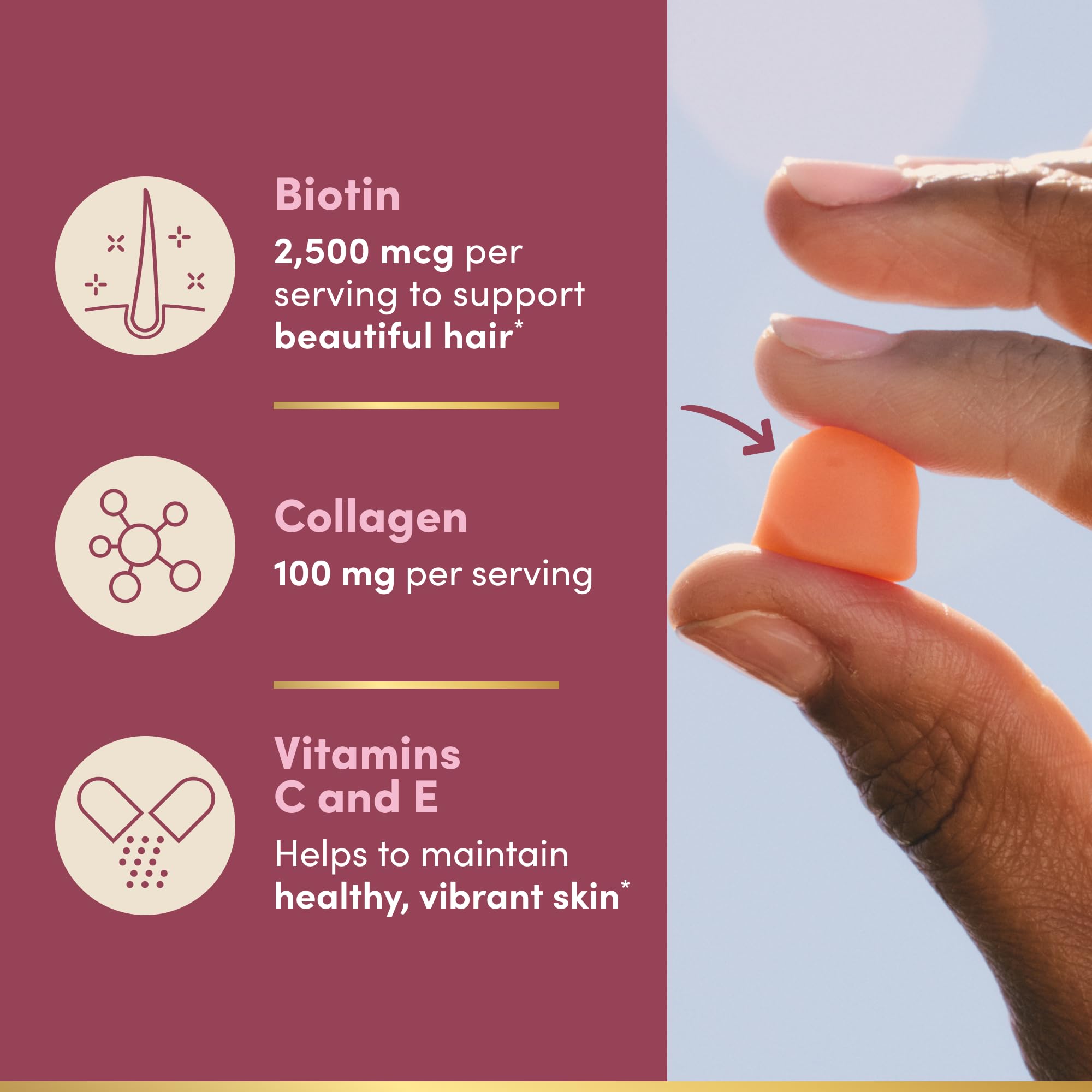 Hair Skin Nails Gummies Collagen Biotin 200 Count