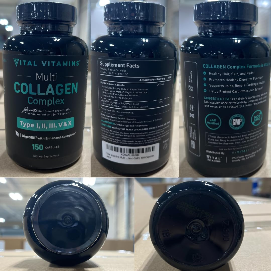Multi Collagen Capsules Types I II III V X for Skin, Joint & Hair Support 150 Ct