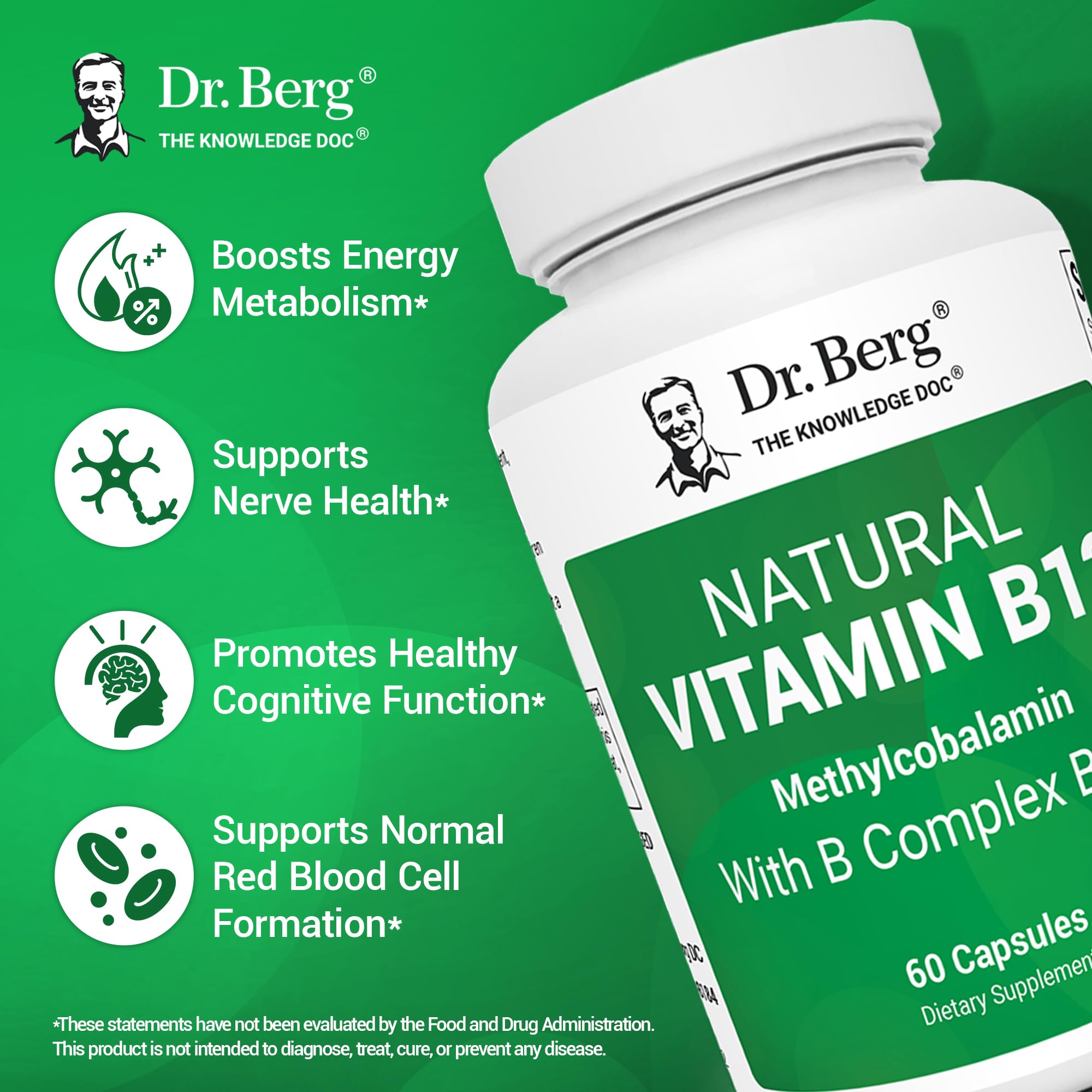 Vitamin B12 1000 mcg with B Complex – Energy & Nerve Support, 60 Ct