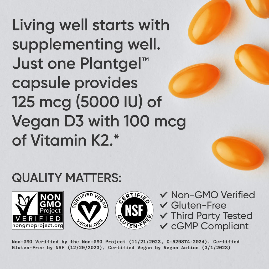 Vitamin D3 5000 IU + K2 MK-7 with Coconut Oil – 60 Softgels