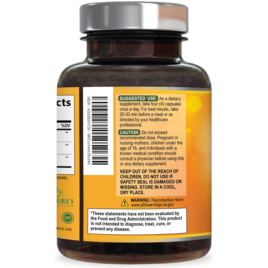 Turmeric Curcumin 2400mg Capsules with BioPerine for Joint Support 240 Ct