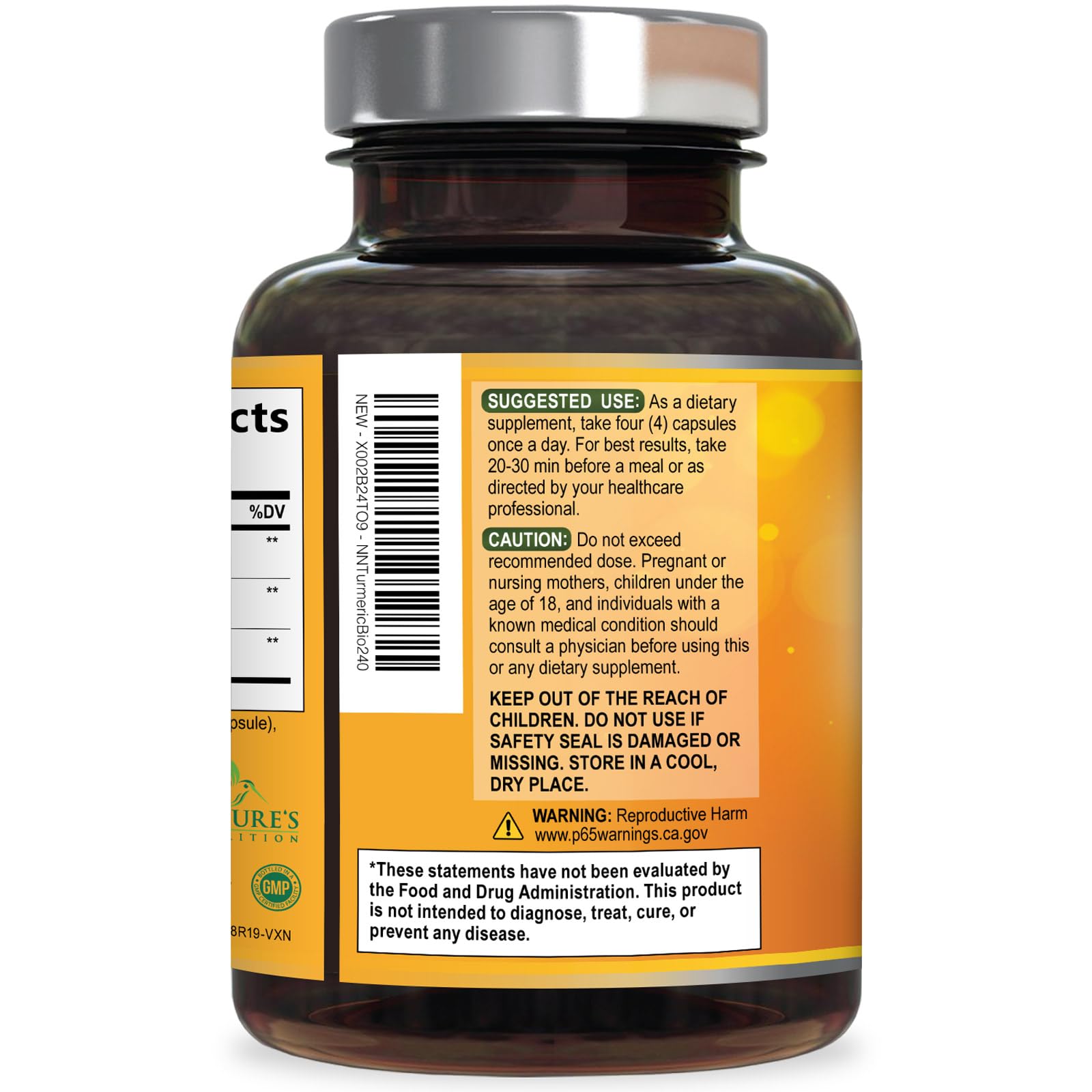 Turmeric Curcumin 2400mg Capsules with BioPerine for Joint Support 240 Ct