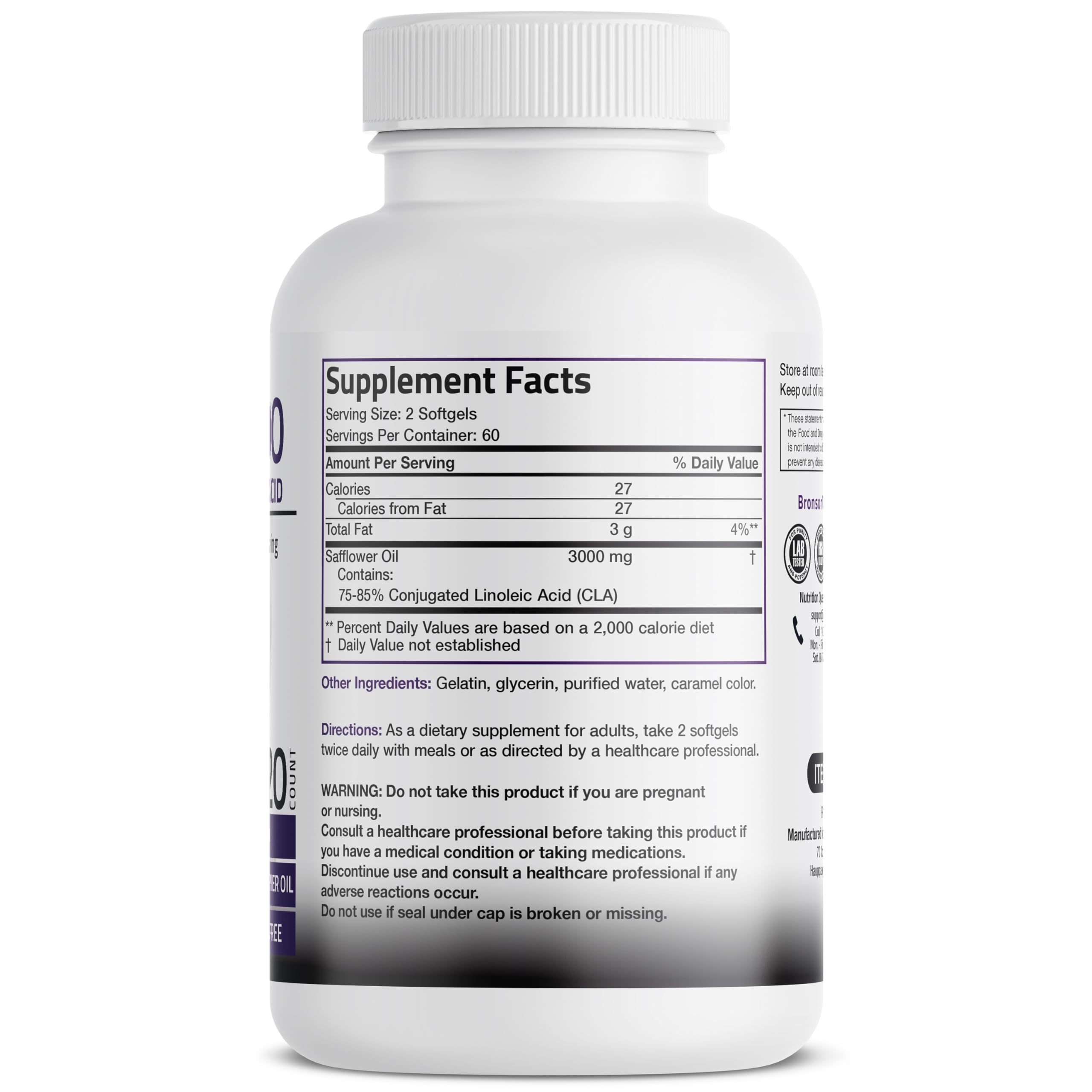 CLA 3000mg Softgels for Weight Management & Lean Muscle Support 120 Ct