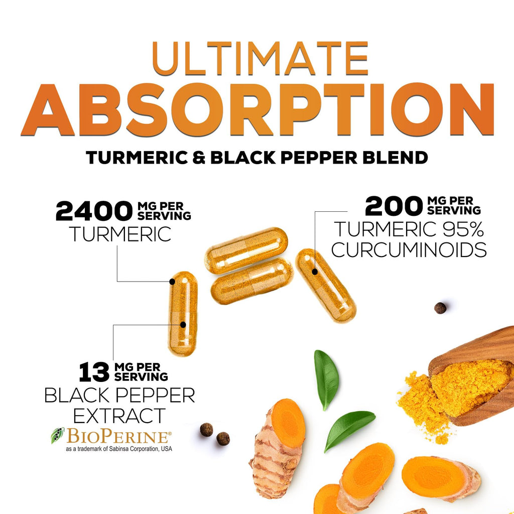 Turmeric Curcumin 2400mg Capsules with BioPerine for Joint Support 240 Ct