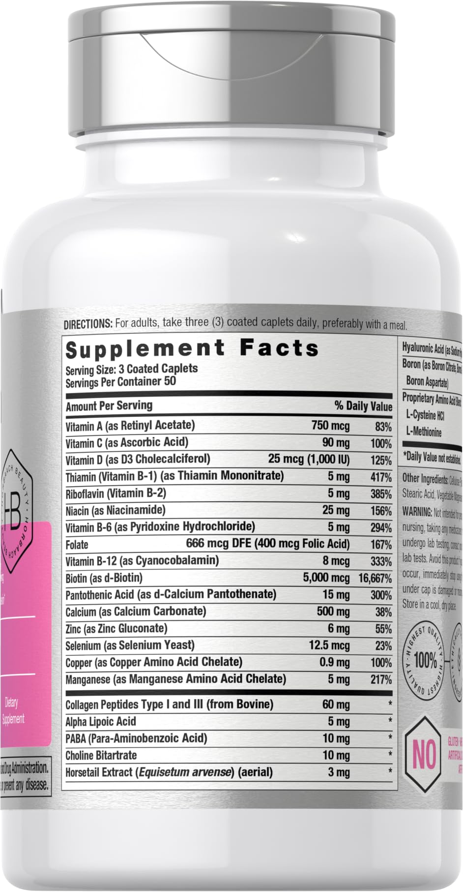 Hair Skin Nails Vitamins Biotin Collagen 150 Caplets
