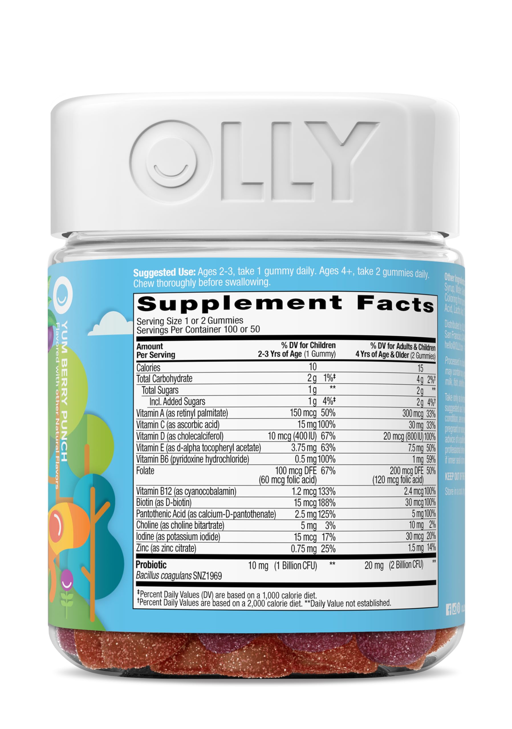 Kids Multivitamin Probiotic Gummies Digestive Support 100 Count