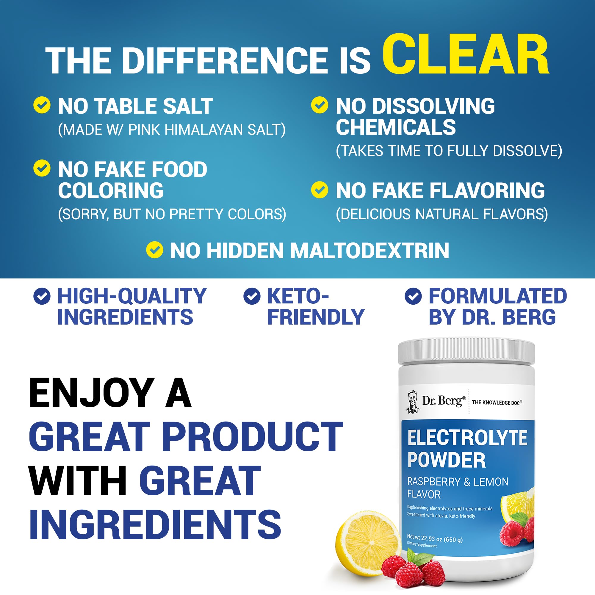 Electrolyte Powder 1000mg Potassium – Zero Sugar, 100 Servings