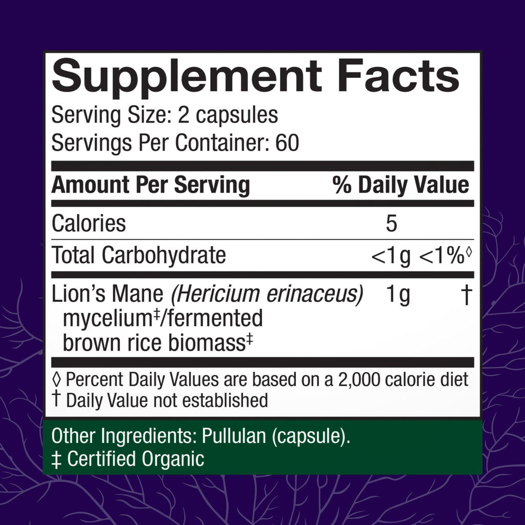 Lion’s Mane Mushroom Capsules for Brain, Focus & Memory Support 120 Ct
