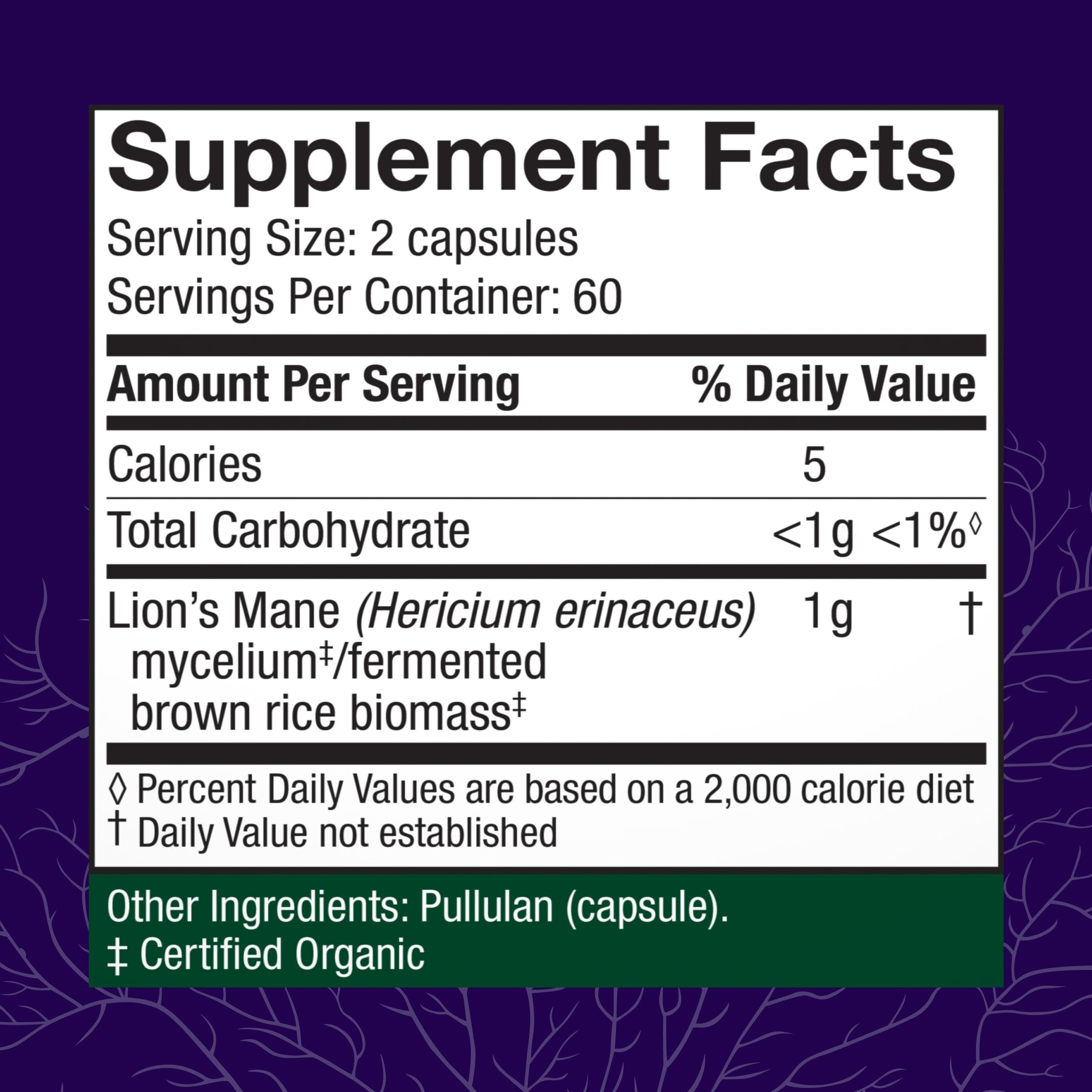 Lion’s Mane Mushroom Capsules for Brain, Focus & Memory Support 120 Ct