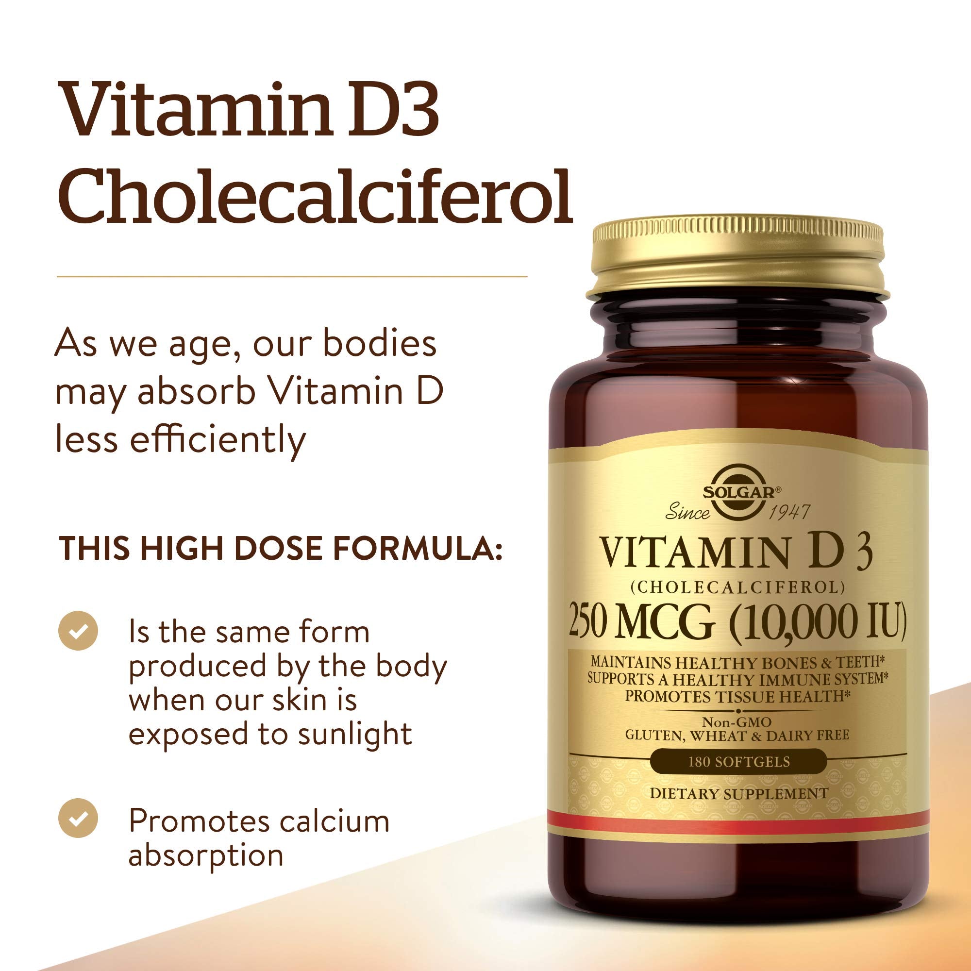 Vitamin D3 10000 IU Softgels – Bone & Immune Support, 180 Ct