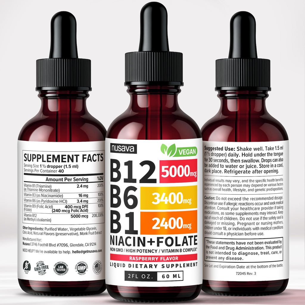 Vitamin B12 5000mcg Liquid Drops with B6 – Energy Support, 2 Pack
