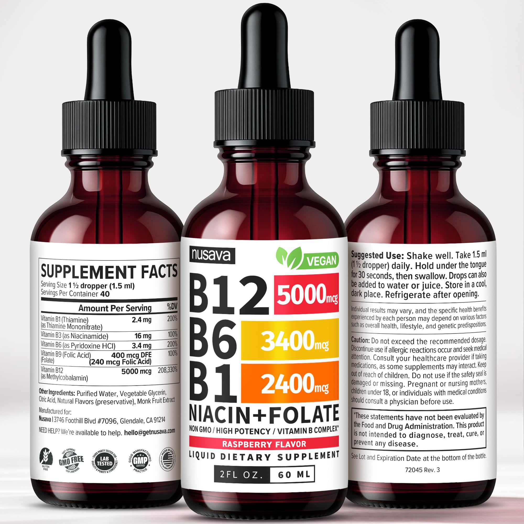 Vitamin B12 5000mcg Liquid Drops with B6 – Energy Support, 2 Pack