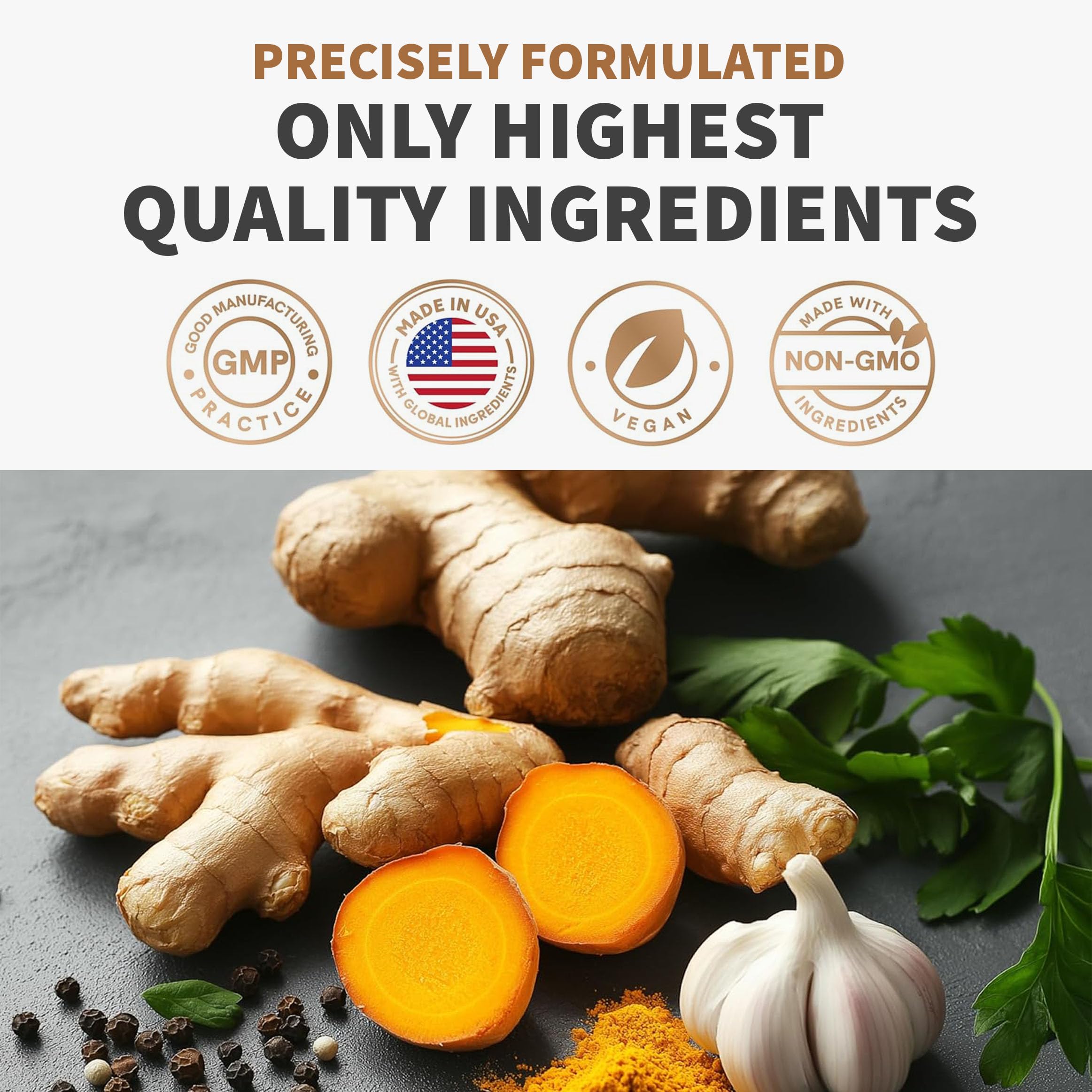Turmeric & Garlic Capsules with BioPerine for Immune & Joint Support 120 Ct