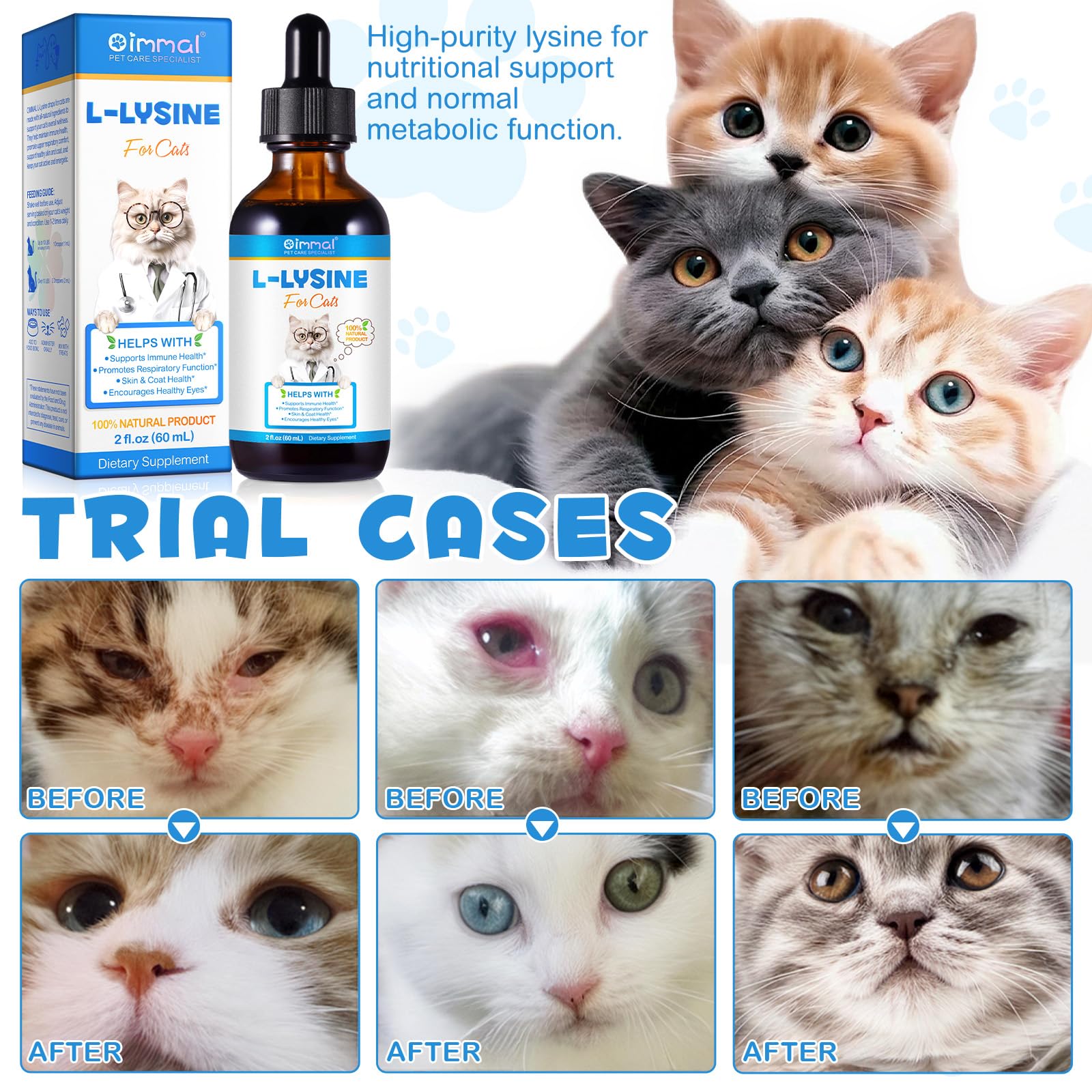 L-Lysine Liquid Drops for Cats – Immune & Respiratory Support 2oz