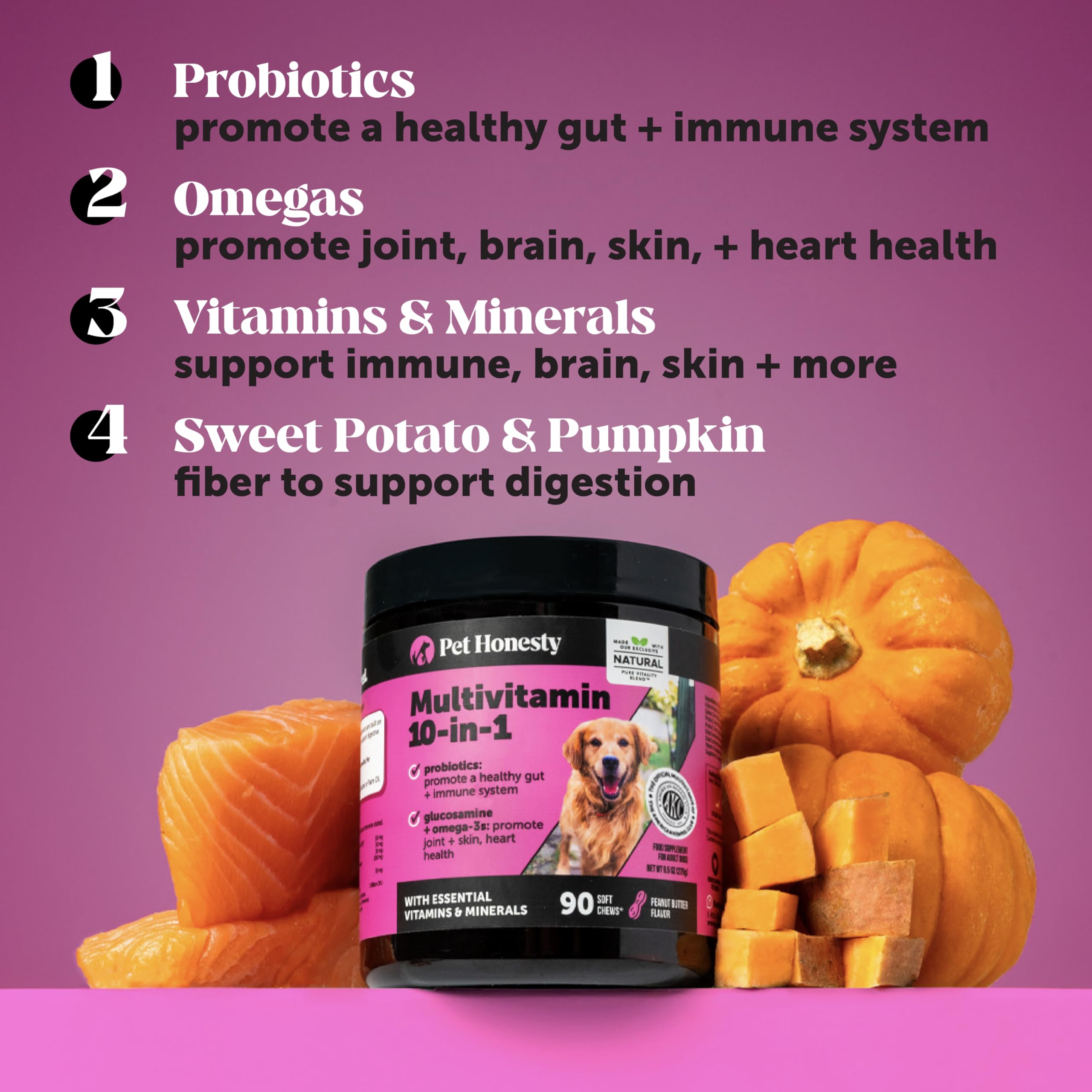 10-in-1 Dog Multivitamin Chews – Glucosamine & Probiotics 90ct