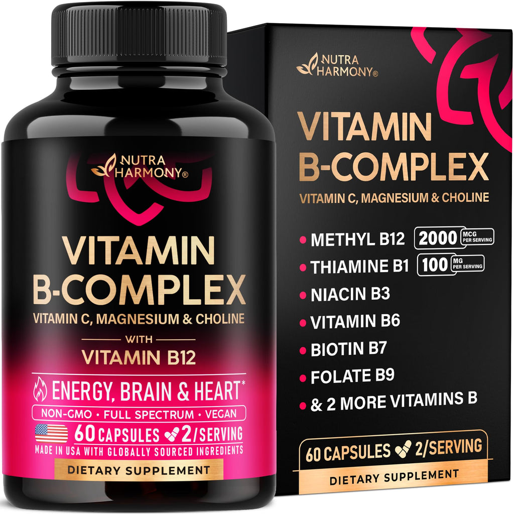Vitamin B Complex Supplement for Energy & Brain Support – 60 Caps