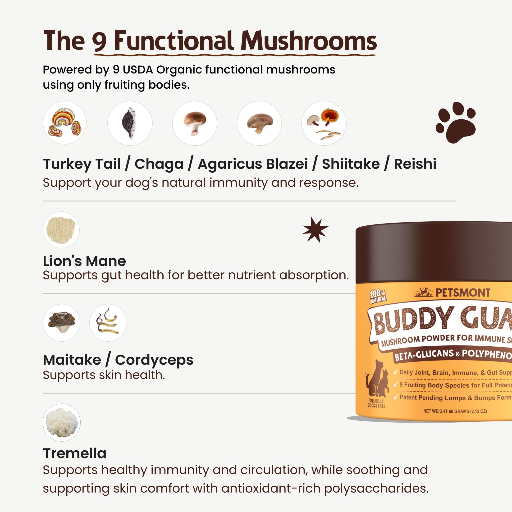 9-Mushroom Blend Powder for Dogs & Cats – Immune & Lump Support