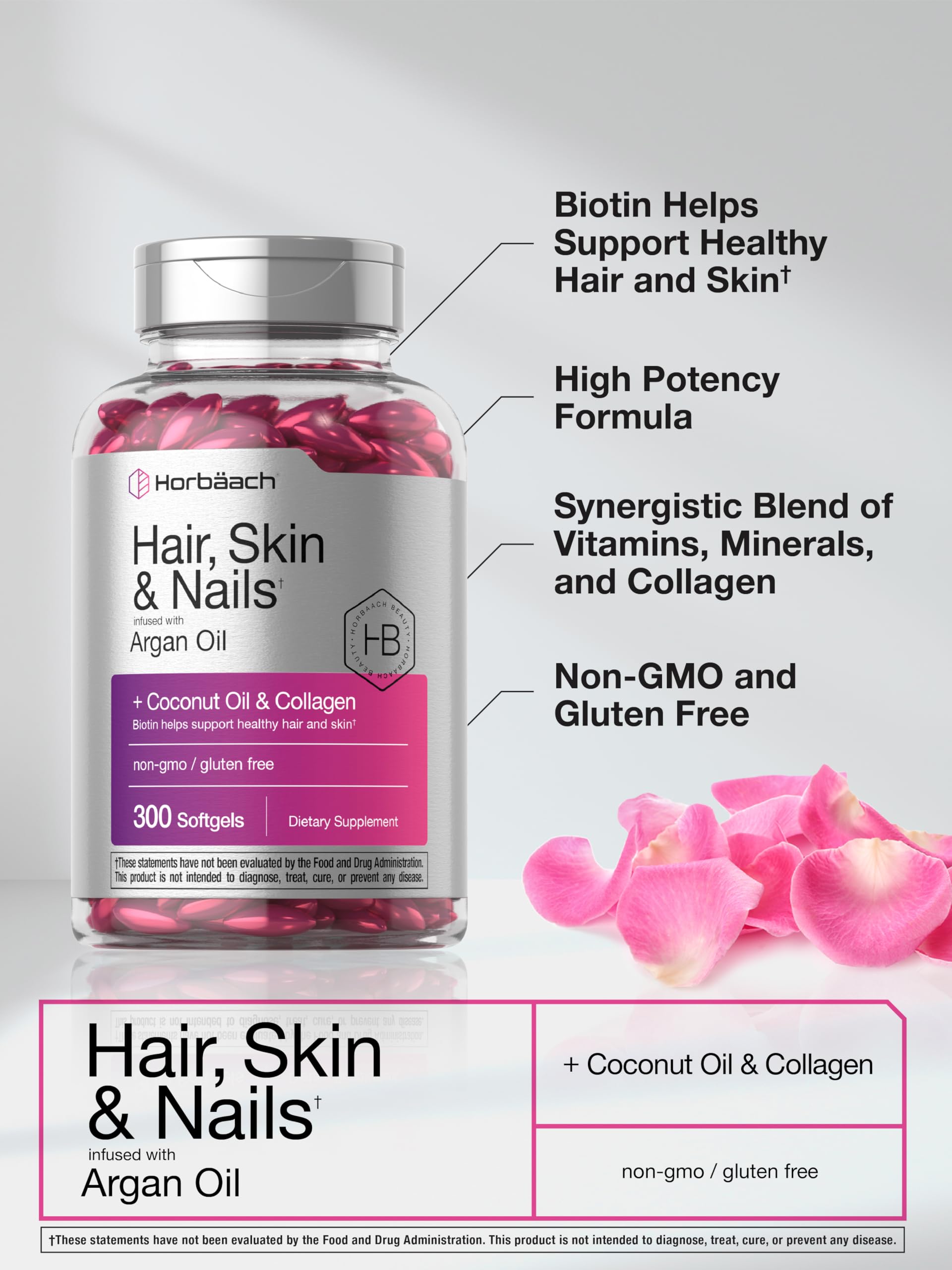 Hair Skin Nails Vitamins Biotin Collagen 300 Softgels
