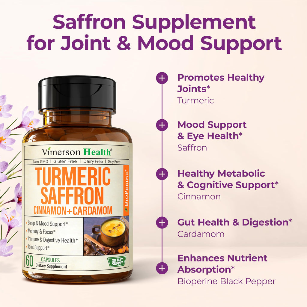 Saffron & Turmeric Supplement – Mood & Joint Support, 60 Caps