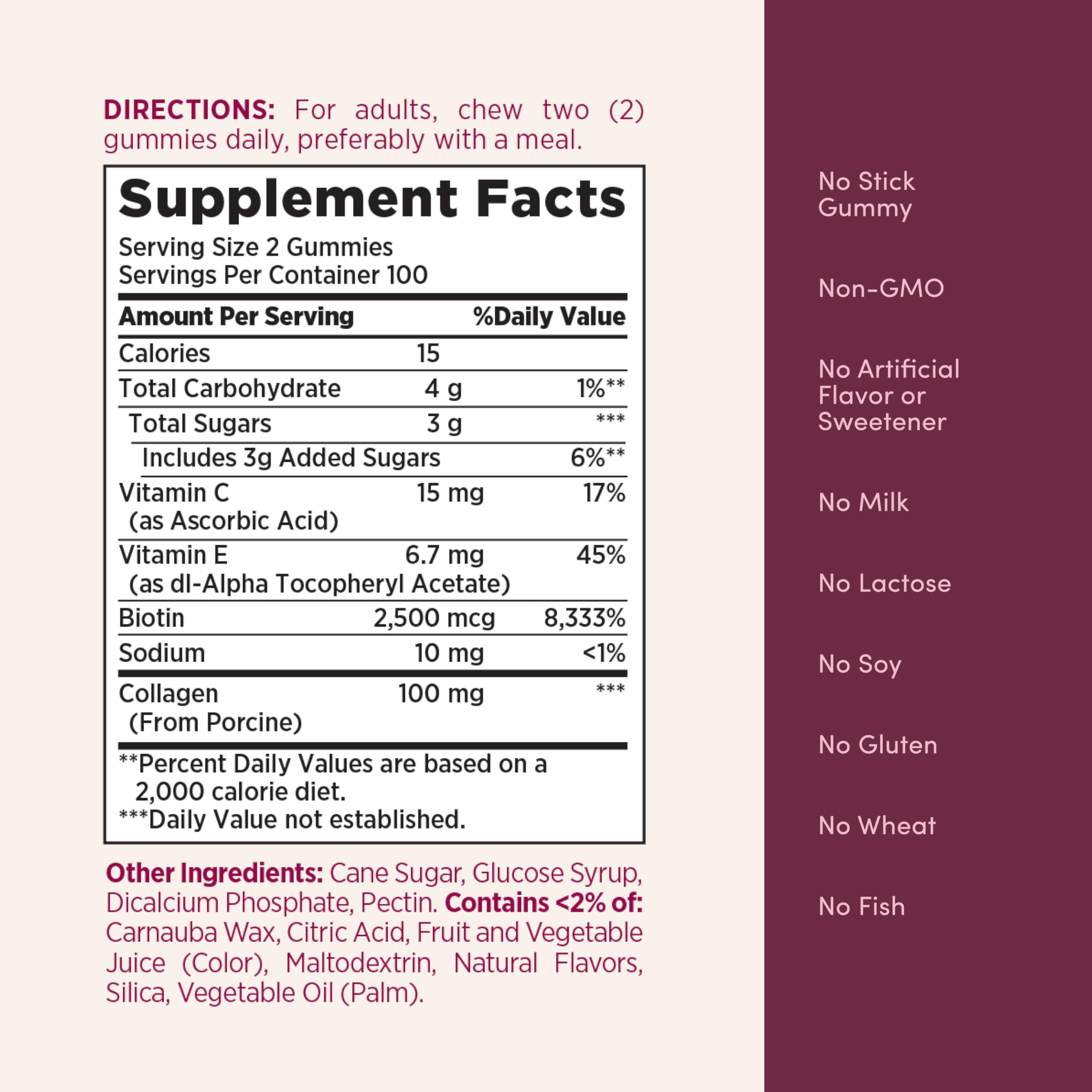 Hair Skin Nails Gummies Collagen Biotin 200 Count