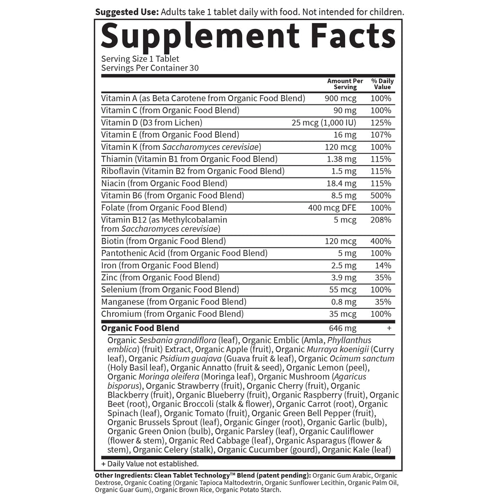 Organic Women’s Multivitamin One Daily Iron Biotin 30 Tablets