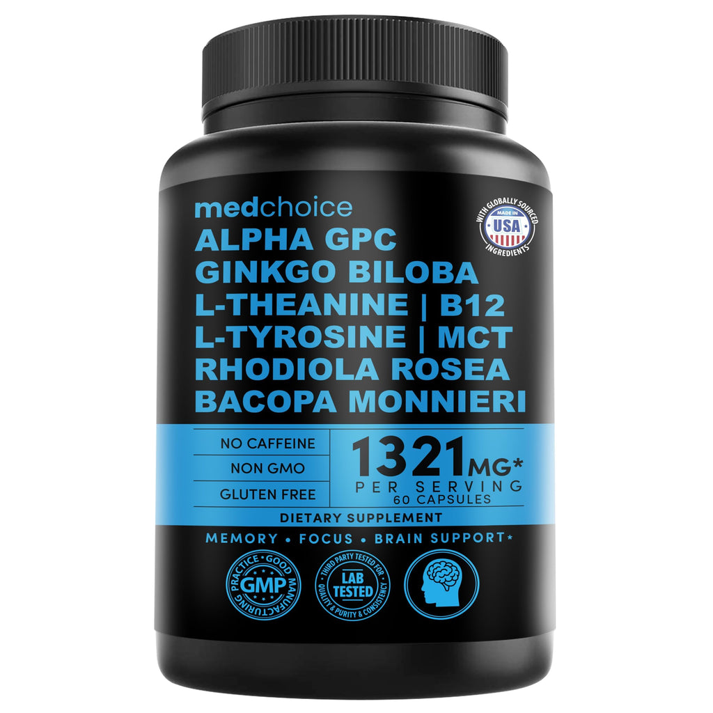 Nootropic Brain Supplement with Ginkgo, Alpha GPC & B12 for Focus & Memory