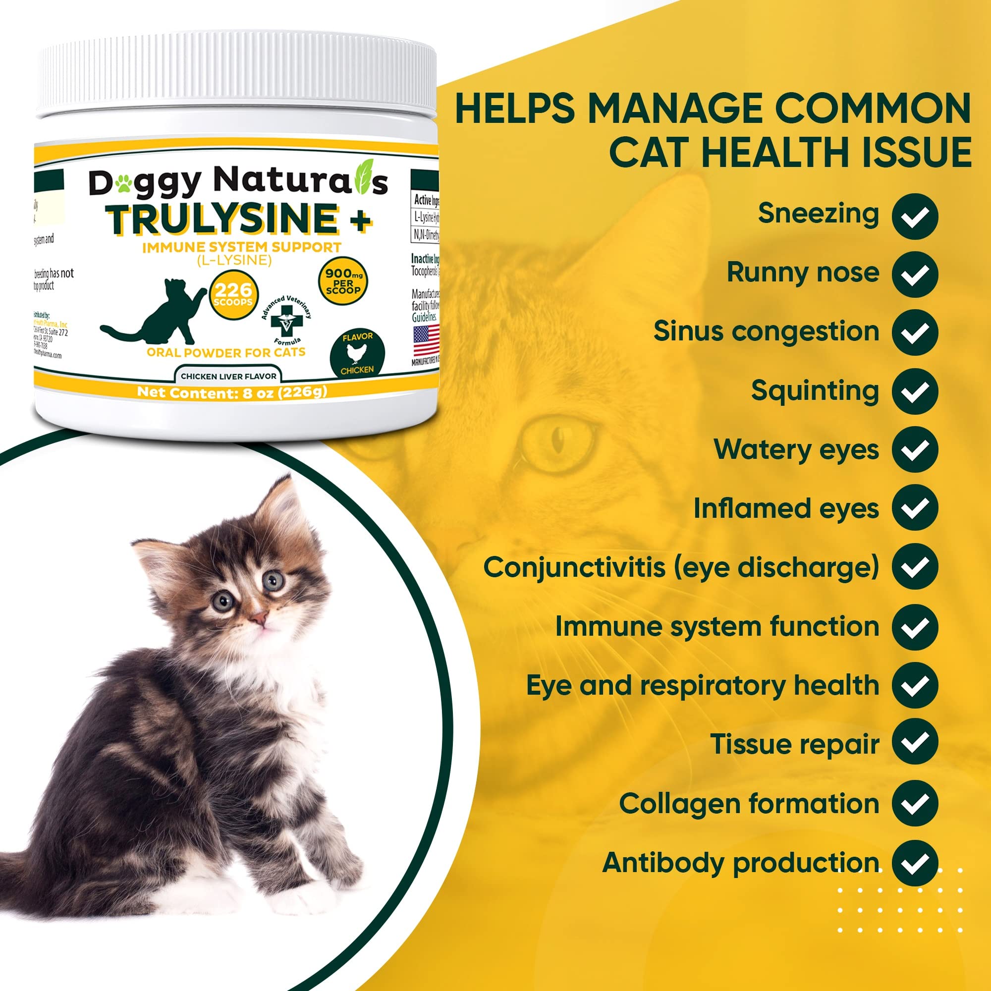 L-Lysine Immune Support Powder for Cats – Chicken Liver 8oz 226g