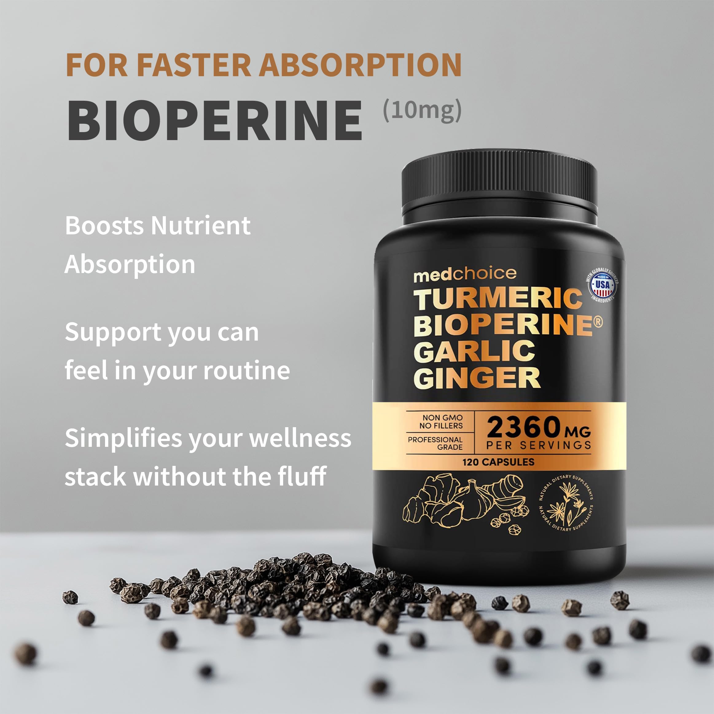 Turmeric & Garlic Capsules with BioPerine for Immune & Joint Support 120 Ct