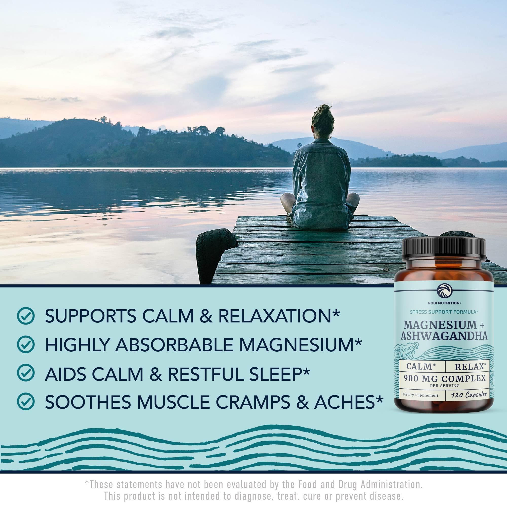Magnesium & Ashwagandha Supplement for Calm, Sleep & Stress Support 120 Ct