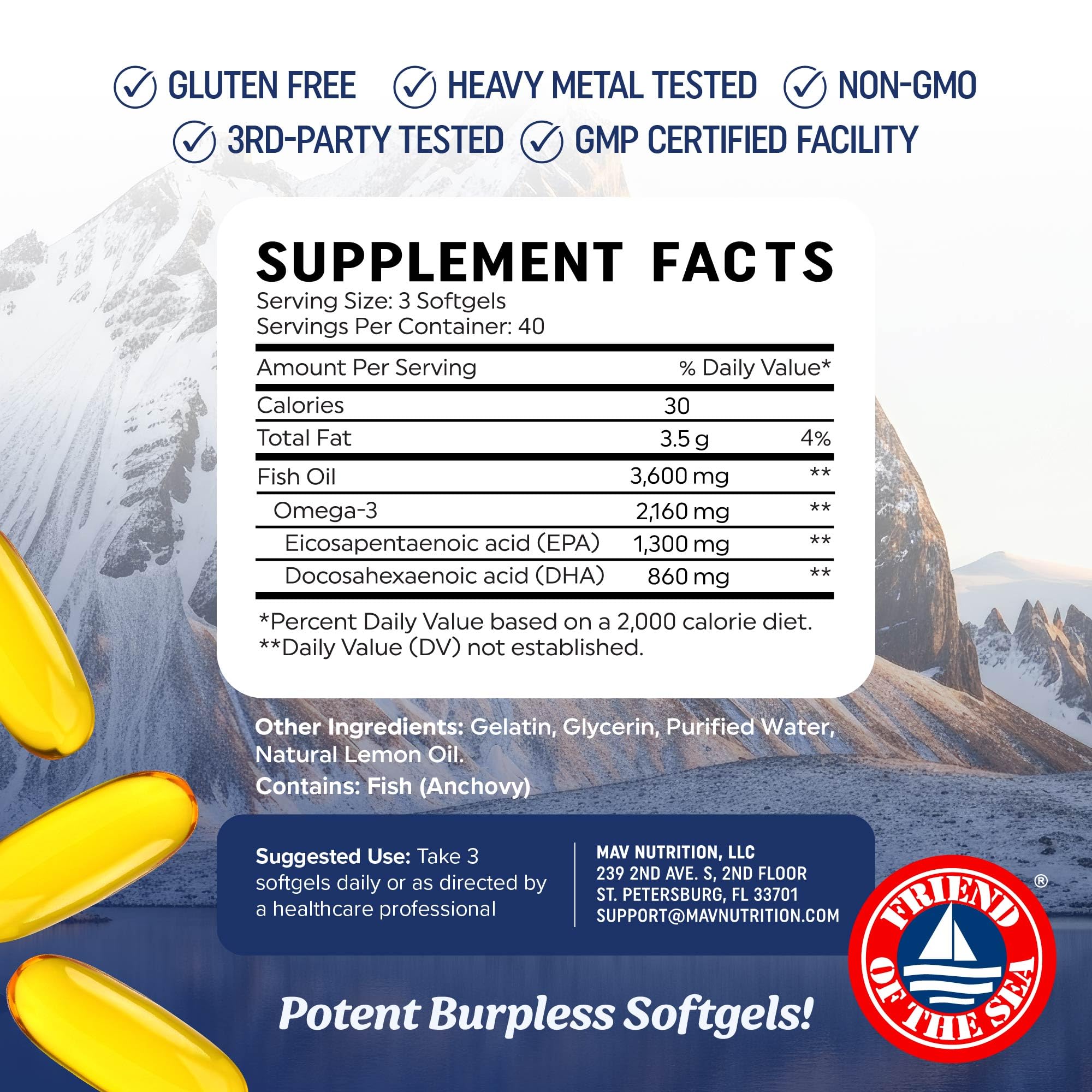 Omega-3 Fish Oil 3600mg High DHA EPA for Heart, Brain & Joint Support