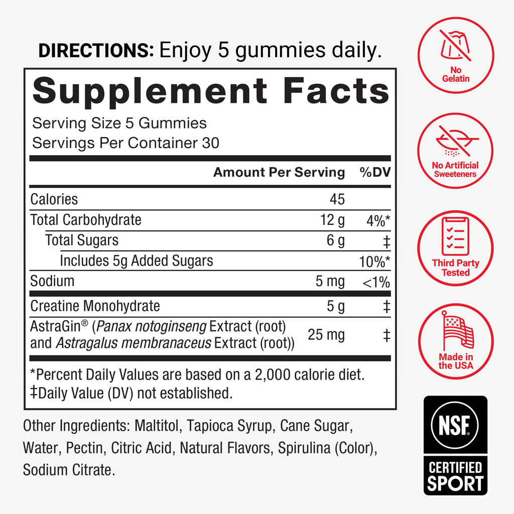 Blue Raspberry Creatine Monohydrate Gummies 5g Dose