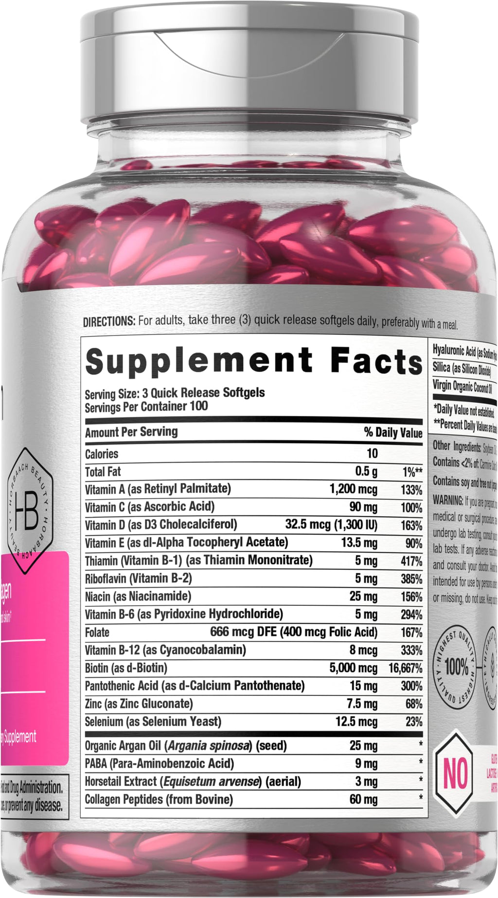 Hair Skin Nails Vitamins Biotin Collagen 300 Softgels