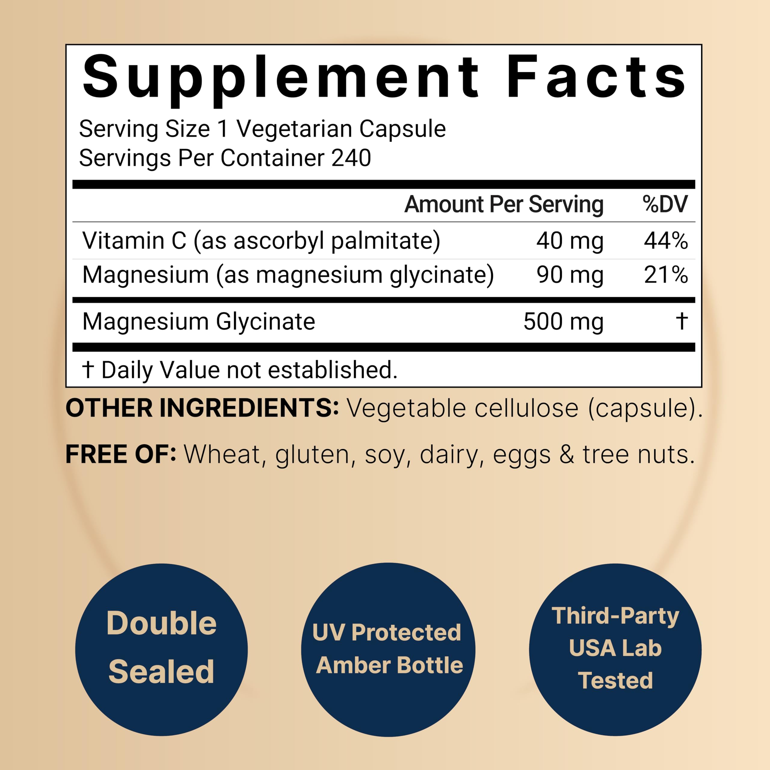 Magnesium Glycinate 500mg – High Absorption, 240 Capsules