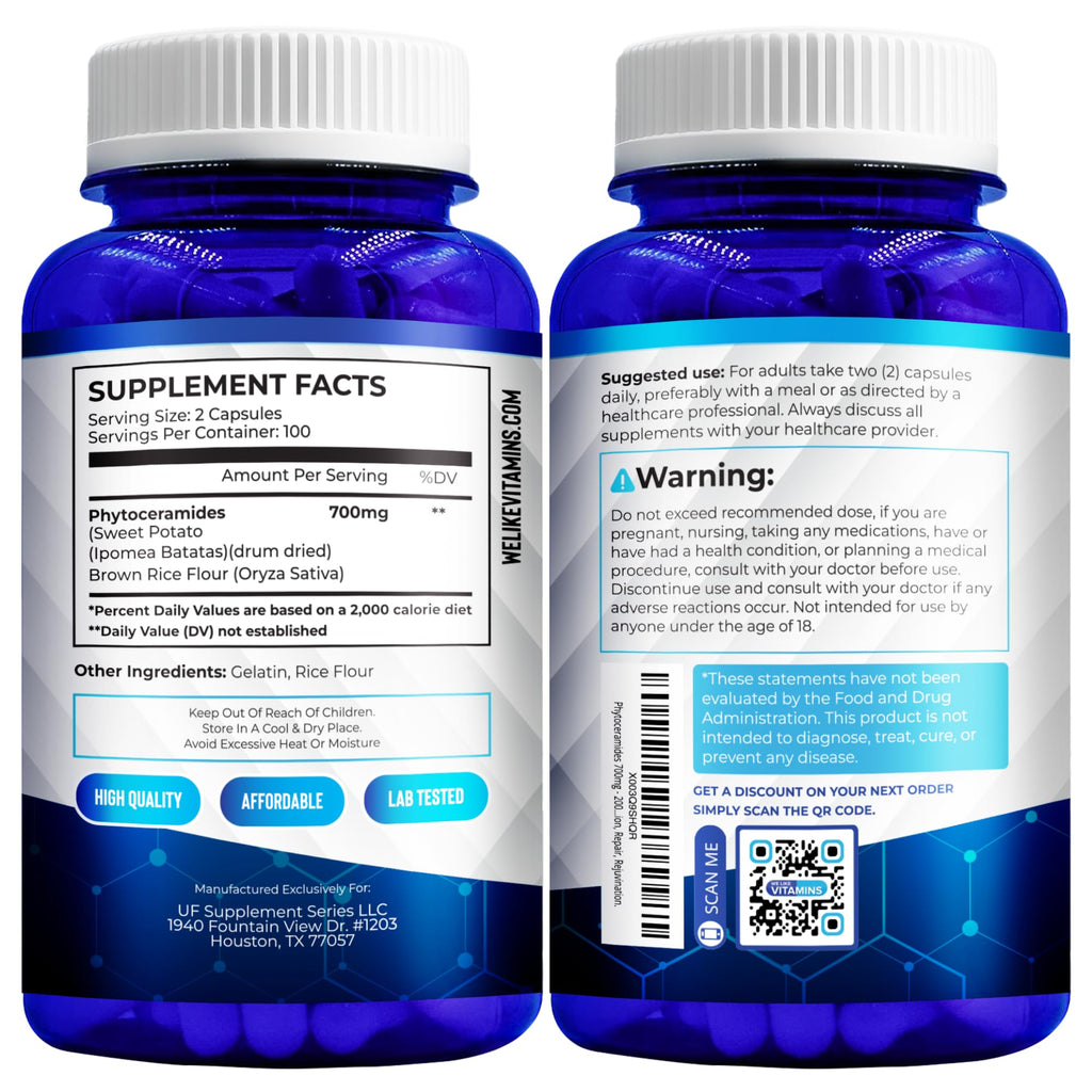 Phytoceramides 700mg Skin Hydration Repair 200 Capsules